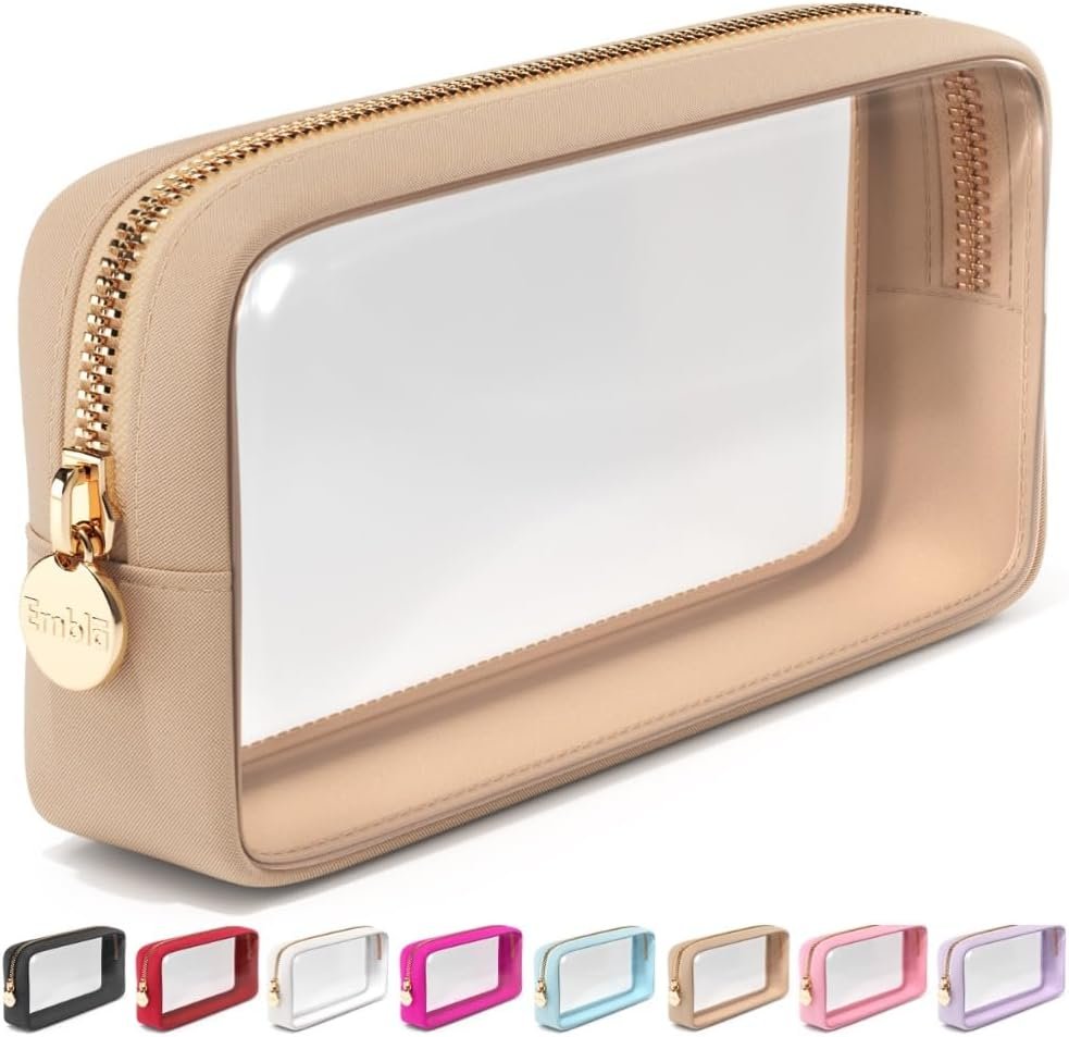 Supplier Clear Makeup Bag Zipper Pouch Transparent Cosmetic Case Custom Logo TSA Approved Travel Toiletry Organizer Small Cute Makeup Bag for Purse Sand Private Label