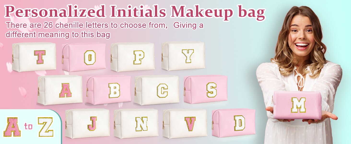 Manufacturer Birthday Gifts for Women Teen Girls - Initial Makeup Bag Travel Cosmetic Bag Private Label Toiletry Pouch with Custom Logo (Pink E)