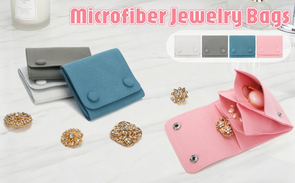 Private Label 4 Pieces Small Microfiber Jewelry Bags with 3 Compartments Custom Logo Lightweight Travel Organizer Rolls for Rings Earrings Bracelets Necklaces Manufacturer