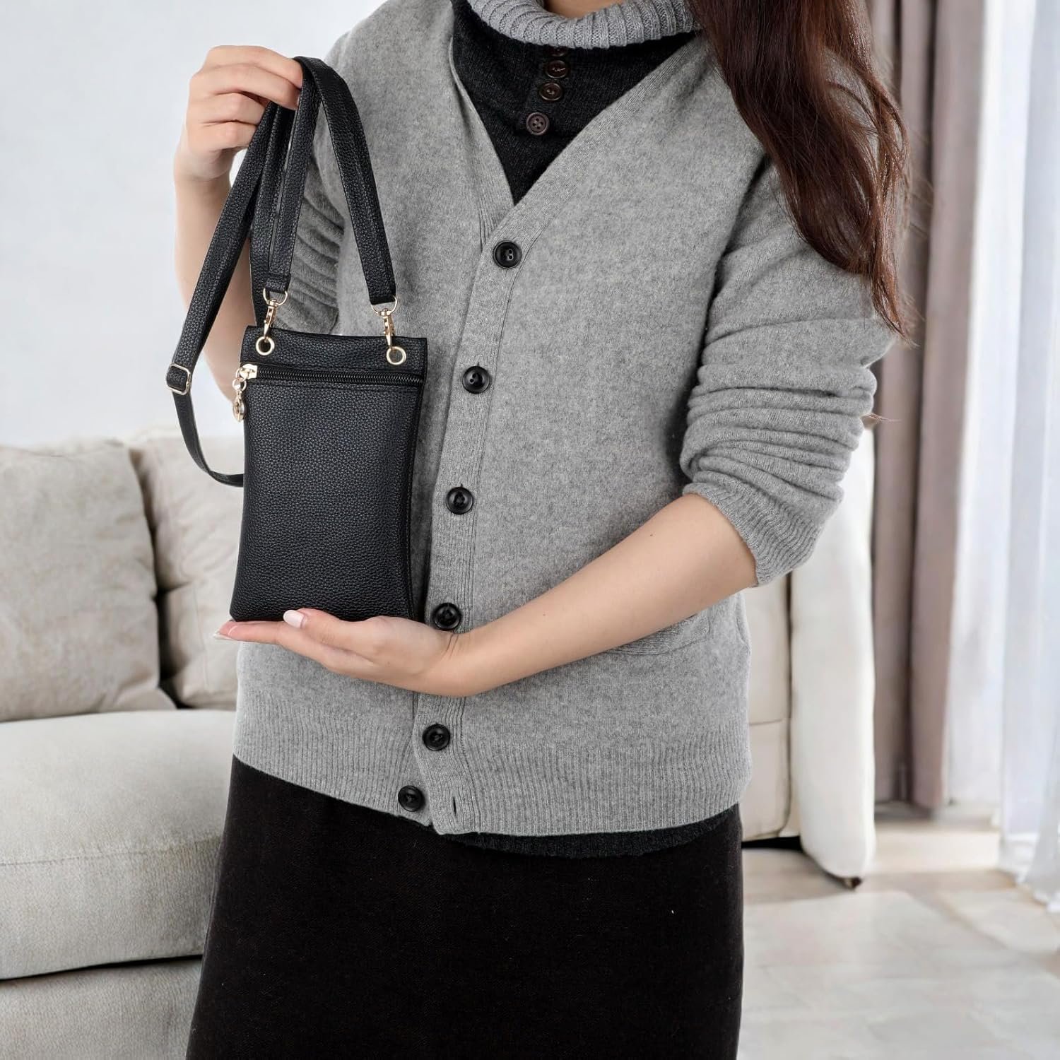 Custom Logo PU Leather Small Phone Wallet Crossbody Bag with Strap Private Label Zipper Shoulder Travel Pouch Manufacturer for Women Girls Shopping