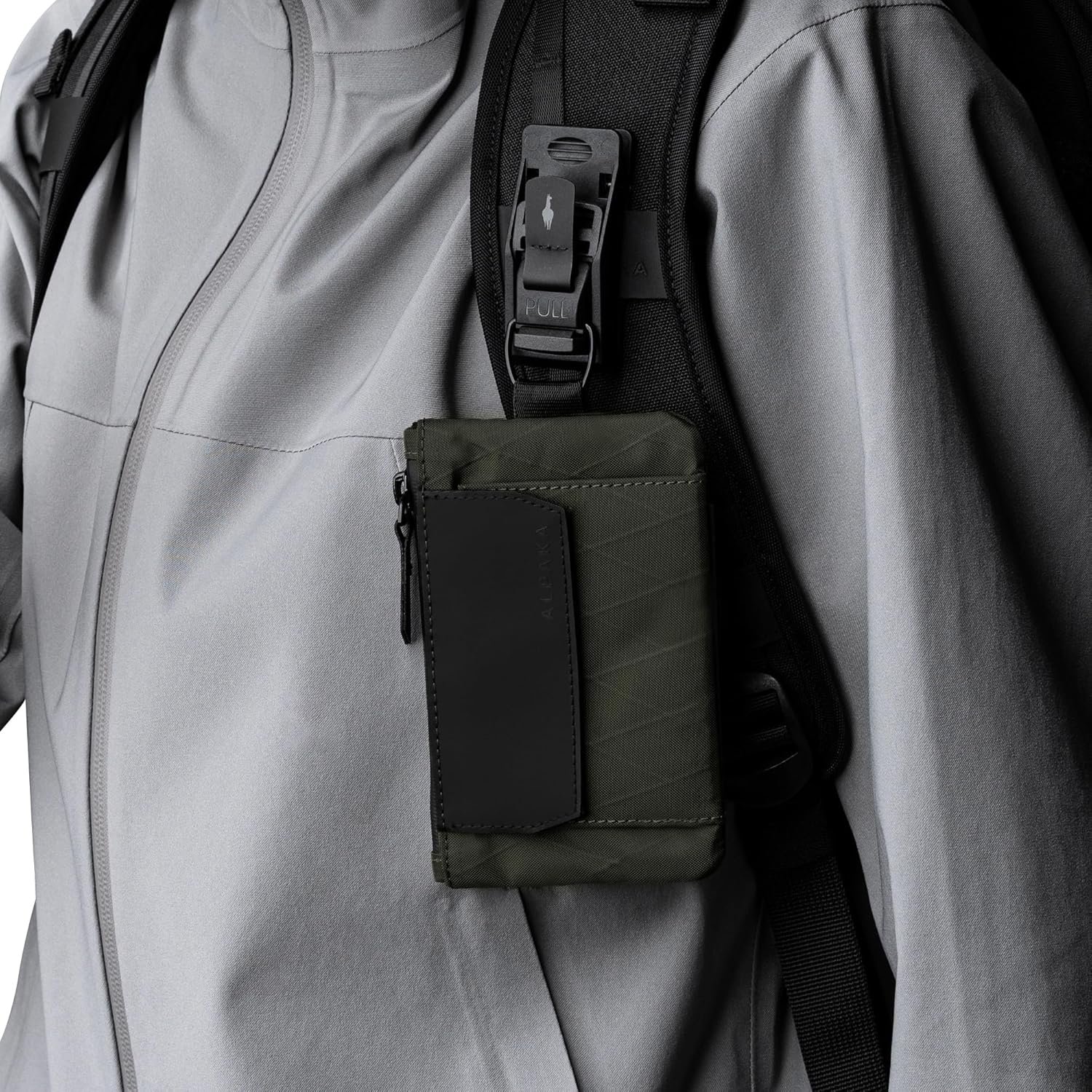 Custom Logo Zip Pouch Coin - Private Label Compact EDC Card Holder and Cash Wallet - RFID Blocking Minimalist Travel Wallet Weatherproof Dark Green X-Pac VX21 Fabric Manufacturer