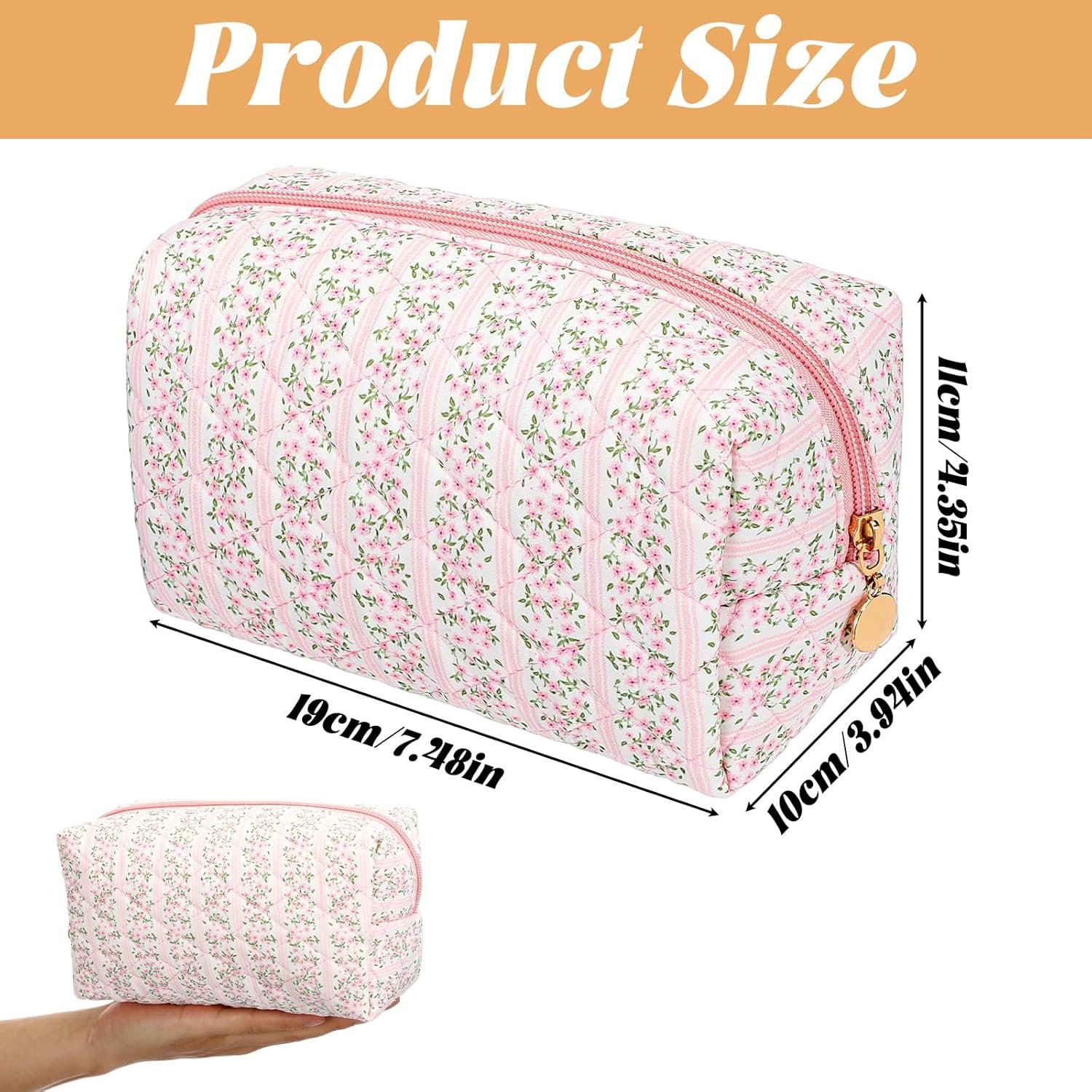 Private Label Quilted Pink Floral Makeup Bag for Women Aesthetic Portable Custom Logo Travel Cosmetic Zipper Toiletry Pouch Manufacturer