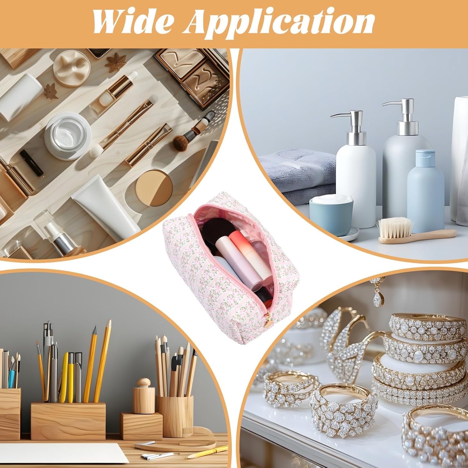 Private Label Quilted Pink Floral Makeup Bag for Women Aesthetic Portable Custom Logo Travel Cosmetic Zipper Toiletry Pouch Manufacturer