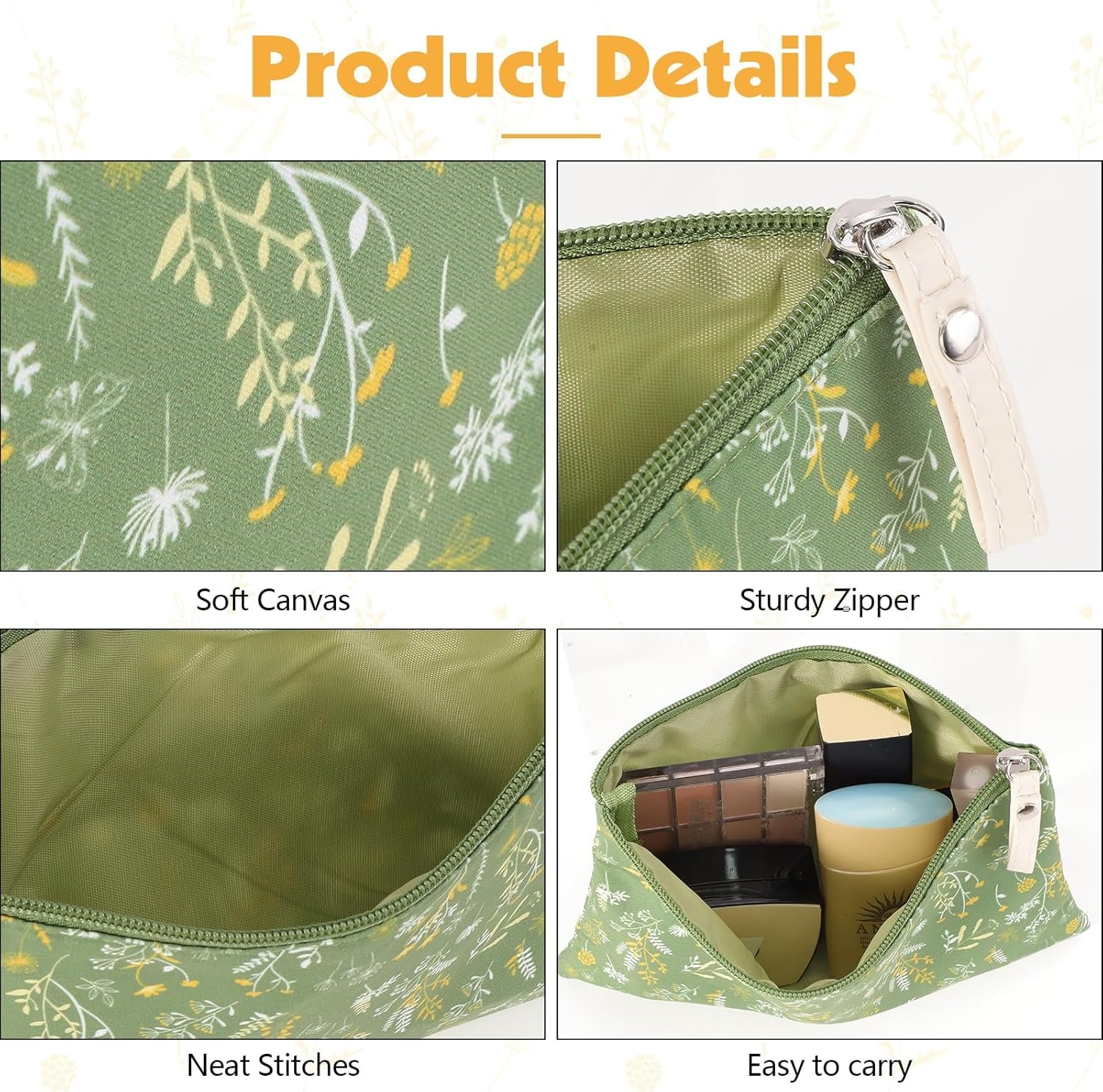 Private Label 2 Pcs Small Floral Makeup Bags Zipper Cosmetic Pouch Manufacturer Travel Canvas Toiletry Bag Custom Logo for Women and Girls