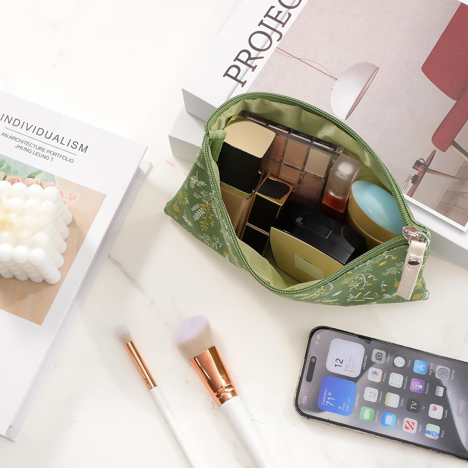 Private Label 2 Pcs Small Floral Makeup Bags Zipper Cosmetic Pouch Manufacturer Travel Canvas Toiletry Bag Custom Logo for Women and Girls