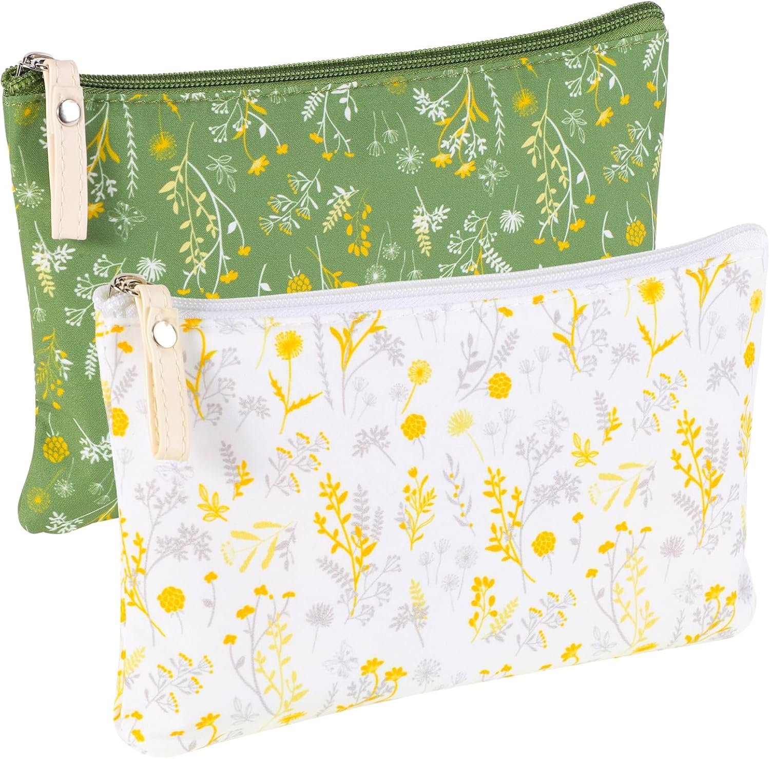 Pengxiaomei 2 Pcs Floral Makeup Bags, Small Zipper Cosmetic Pouch Cute Travel Canvas Toiletry Bag Makeup Pouch for Women and Girls