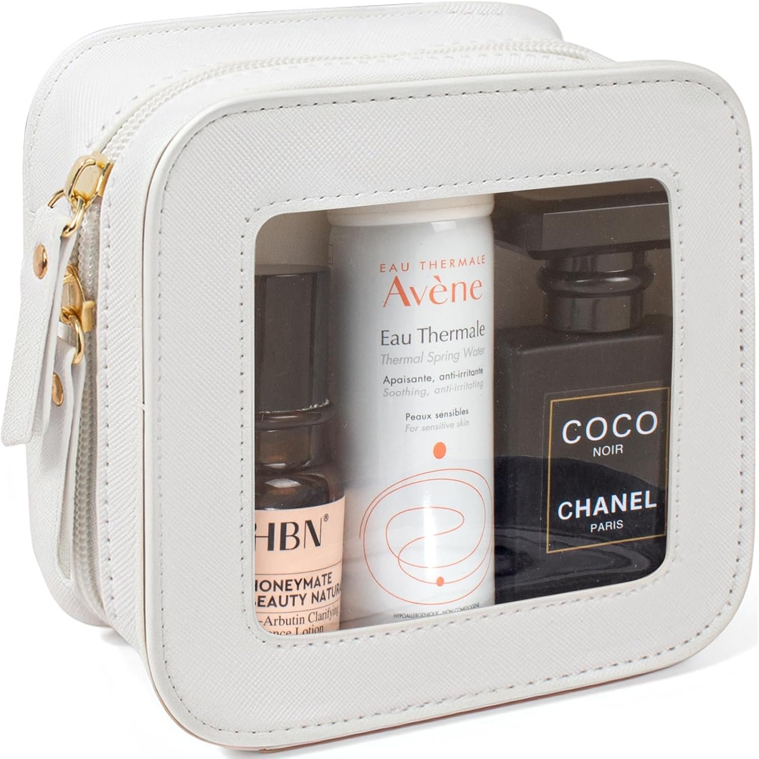 Small Clear Makeup Bag Travel Cosmetic Case Transparent Toiletry Bag with Zipper, Portable Make Up Bag Organizer Traveling Car Accessories for Women(White, Mini)