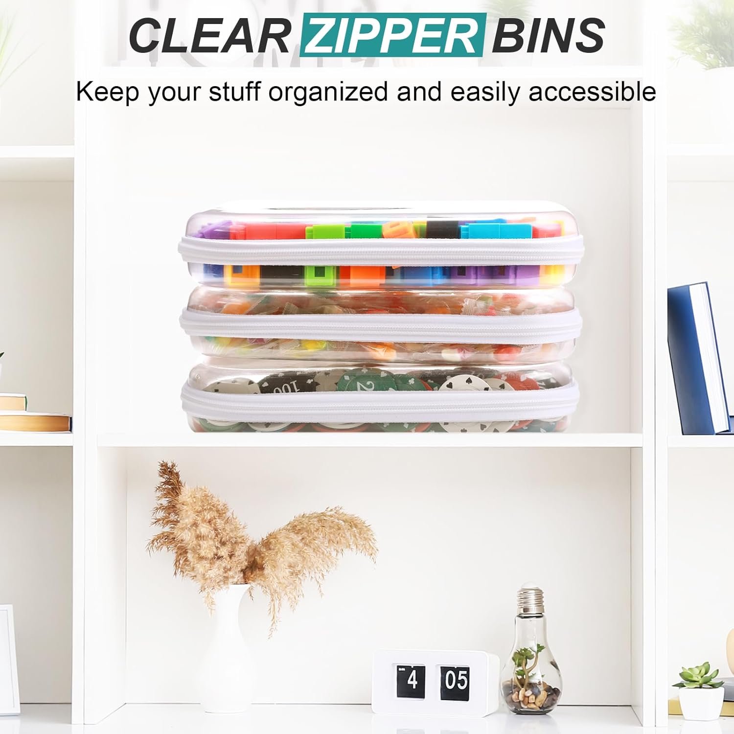 Private Label 3 Pcs Clear Hard Plastic Zipper Makeup Bag Pouches Custom Logo Portable Travel Christmas Storage Organizers for Cosmetics Building Blocks Puzzles (White,M) Manufacturer