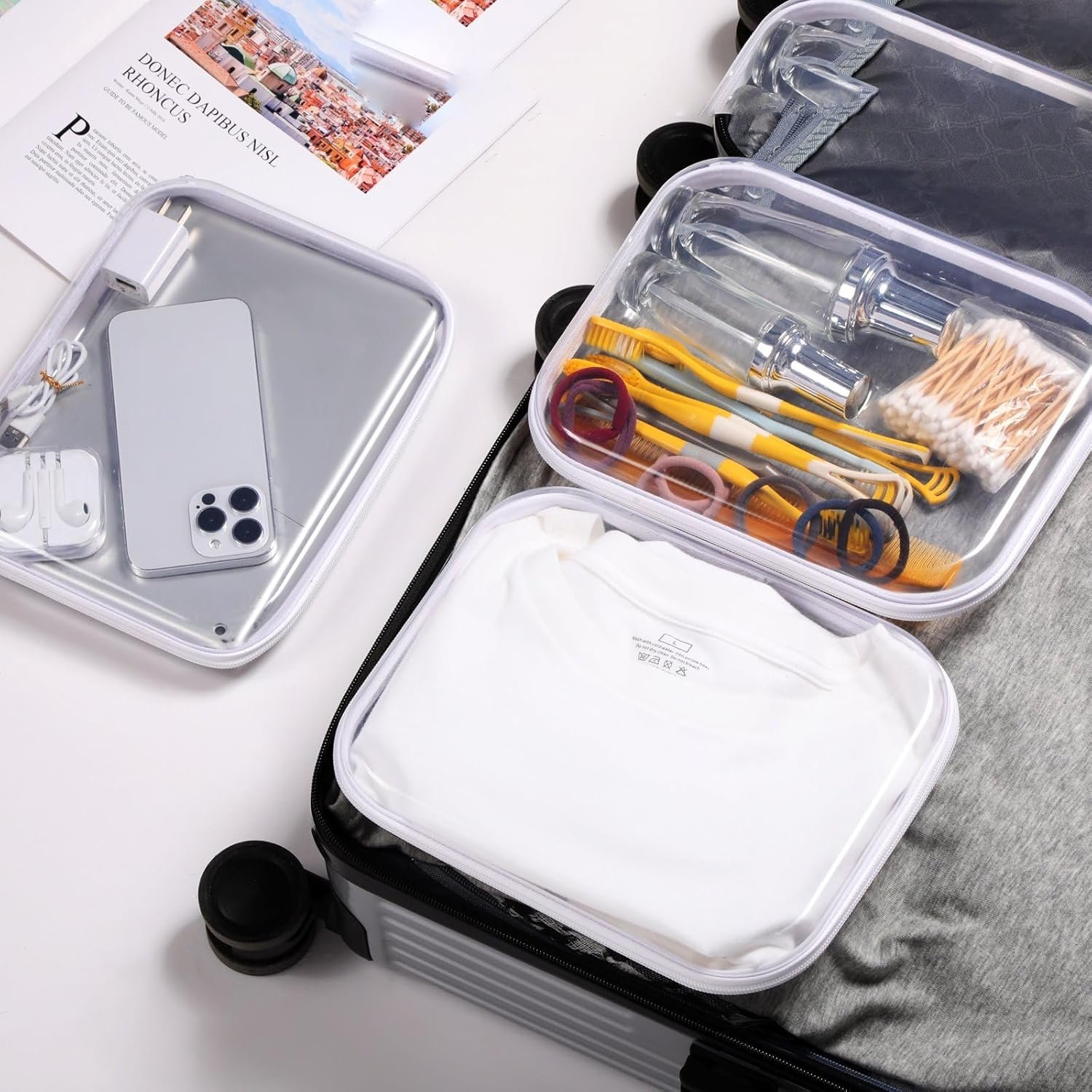 Private Label 3 Pcs Clear Hard Plastic Zipper Makeup Bag Pouches Custom Logo Portable Travel Christmas Storage Organizers for Cosmetics Building Blocks Puzzles (White,M) Manufacturer