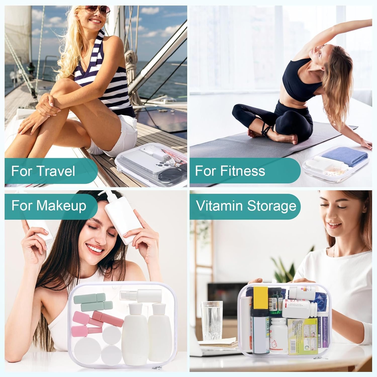 Private Label 3 Pcs Clear Hard Plastic Zipper Makeup Bag Pouches Custom Logo Portable Travel Christmas Storage Organizers for Cosmetics Building Blocks Puzzles (White,M) Manufacturer