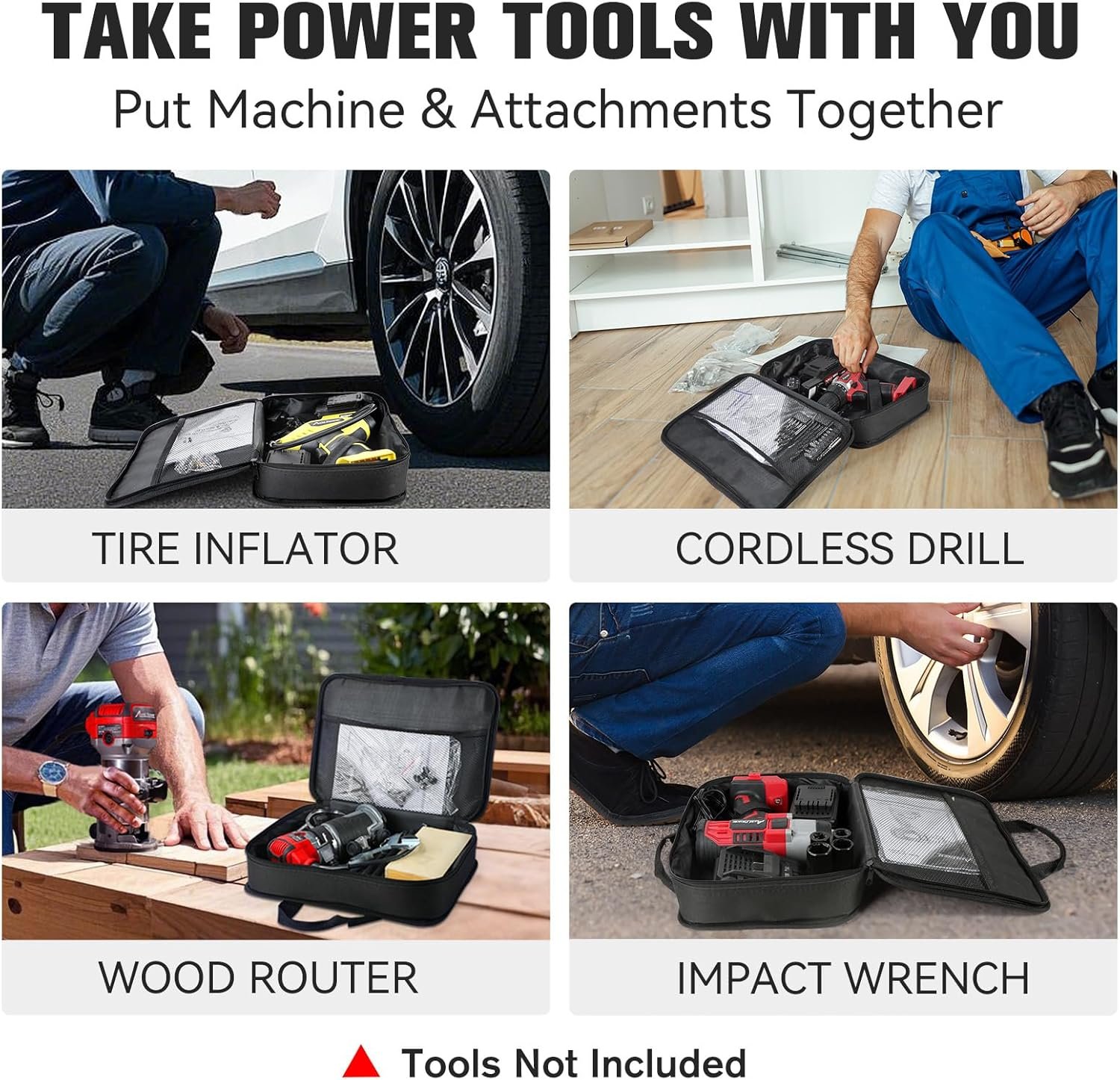 Private Label 12 Inch Tool Storage Carrying Case for Cordless Drill Tire Inflator Impact Wrench, Custom Logo Soft Canvas Power Tool Pouch with Mesh Dividers and Double Zipper Manufacturer