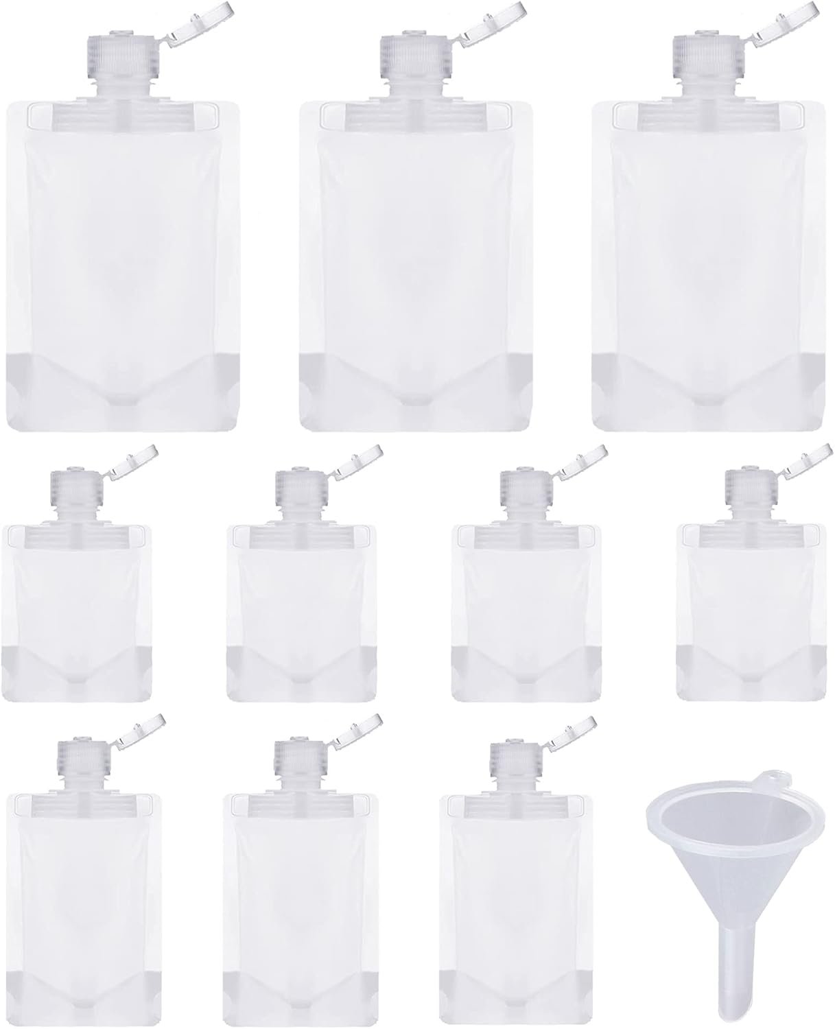 Private Label Portable Travel Transparent Clamshell Plastic Stand Up Spout Refillable Squeeze Pouches for Lotion Shampoo Face Cream Hand Soap with Custom Logo (10 Pcs) Gift Funnel Manufacturer