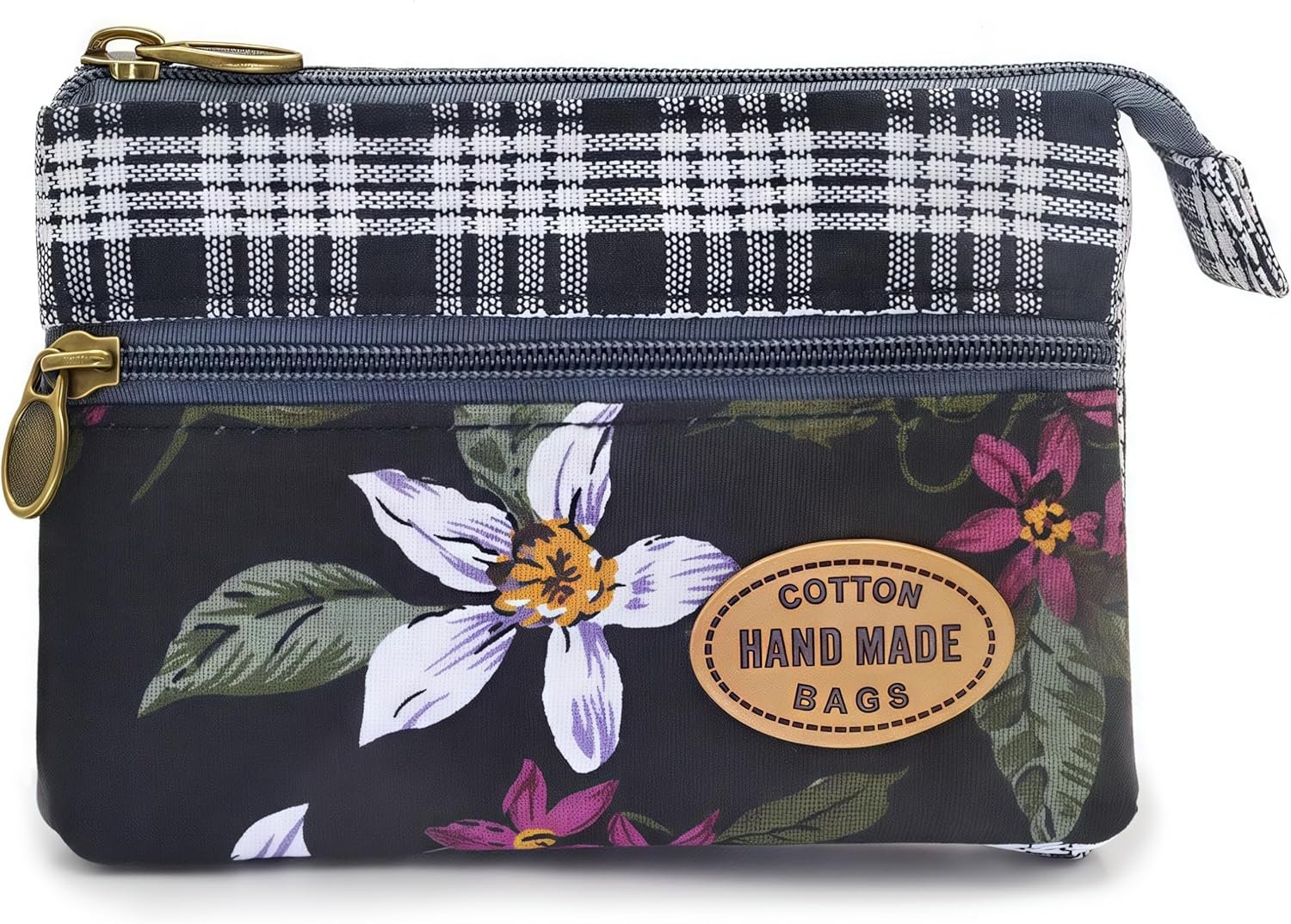 Private Label Women's Small Zipper Coin Purse Manufacturer, Handmade Fabric Flower Embroidered Cotton Double Zipper Change Pouch with Custom Logo