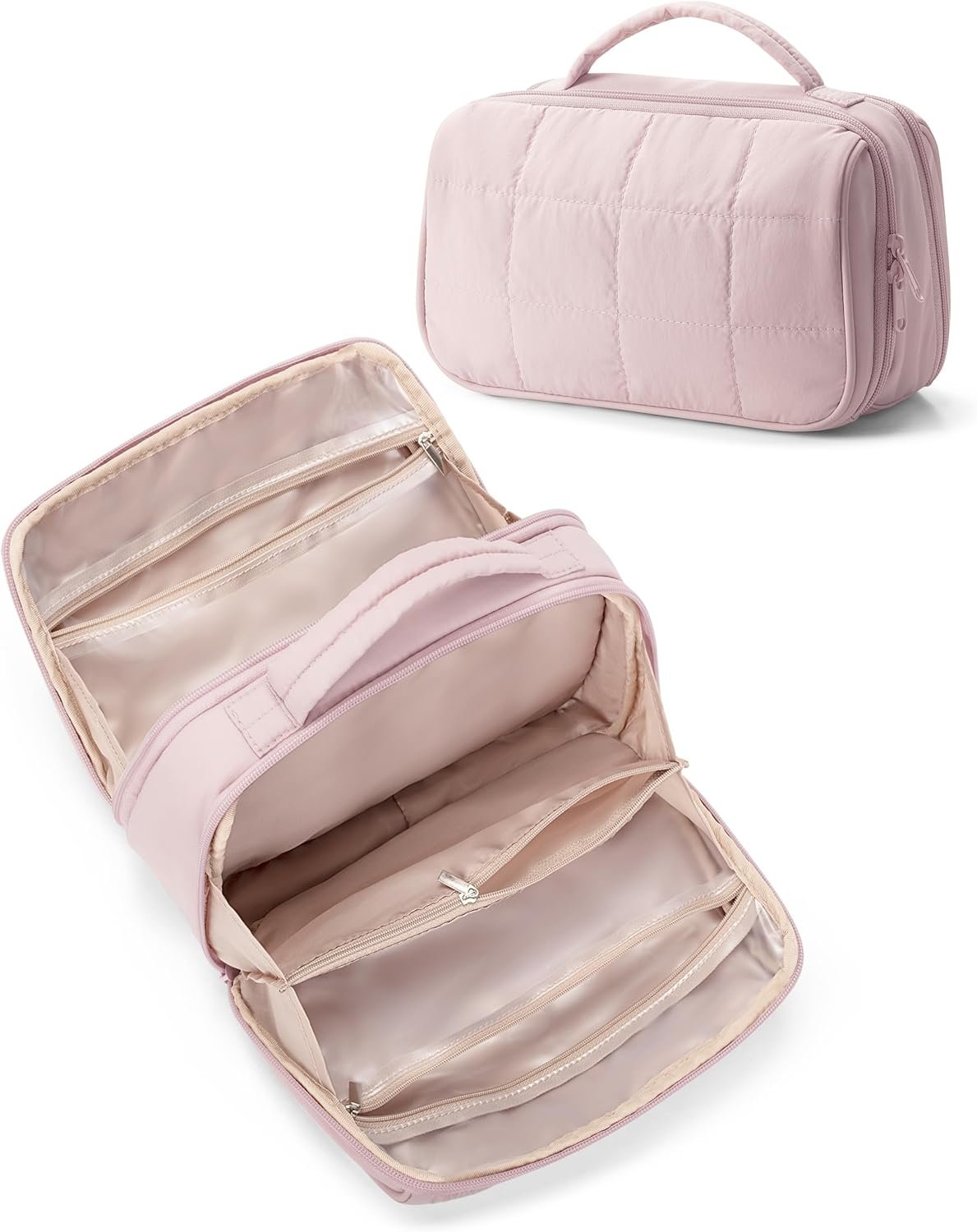 Private Label Travel Makeup Bag for Women Puffy Cosmetics Organizer with Custom Logo Waterproof Pockets Toiletry Pouch for Makeup Brushes Skincare & Travel Essentials from Manufacturer Pink (Bag Only)