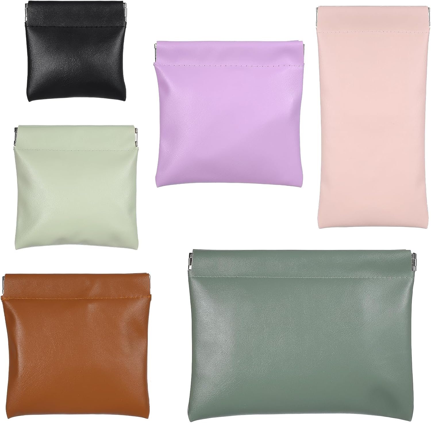 Private Label 6 Pcs Snap Closure Purse Organizer Pouches Portable No Zipper Leather Self-Closing Mini Cosmetic Bags with Custom Logo for Cosmetics Jewelry Eyeglasses Travel Accessories from Manufacturer 6 Colors