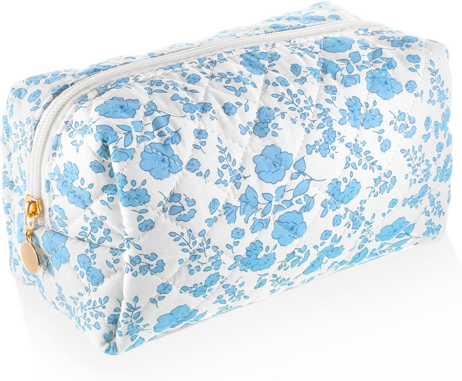 Custom Logo Floral Makeup Bag Travel Cosmetic Organizer Manufacturer Aesthetic Quilted Cute Pink Flowers Zipper Toiletry Pouch Private Label Portable Cloth Storage for Women Girls Pen Case (White Orchid)