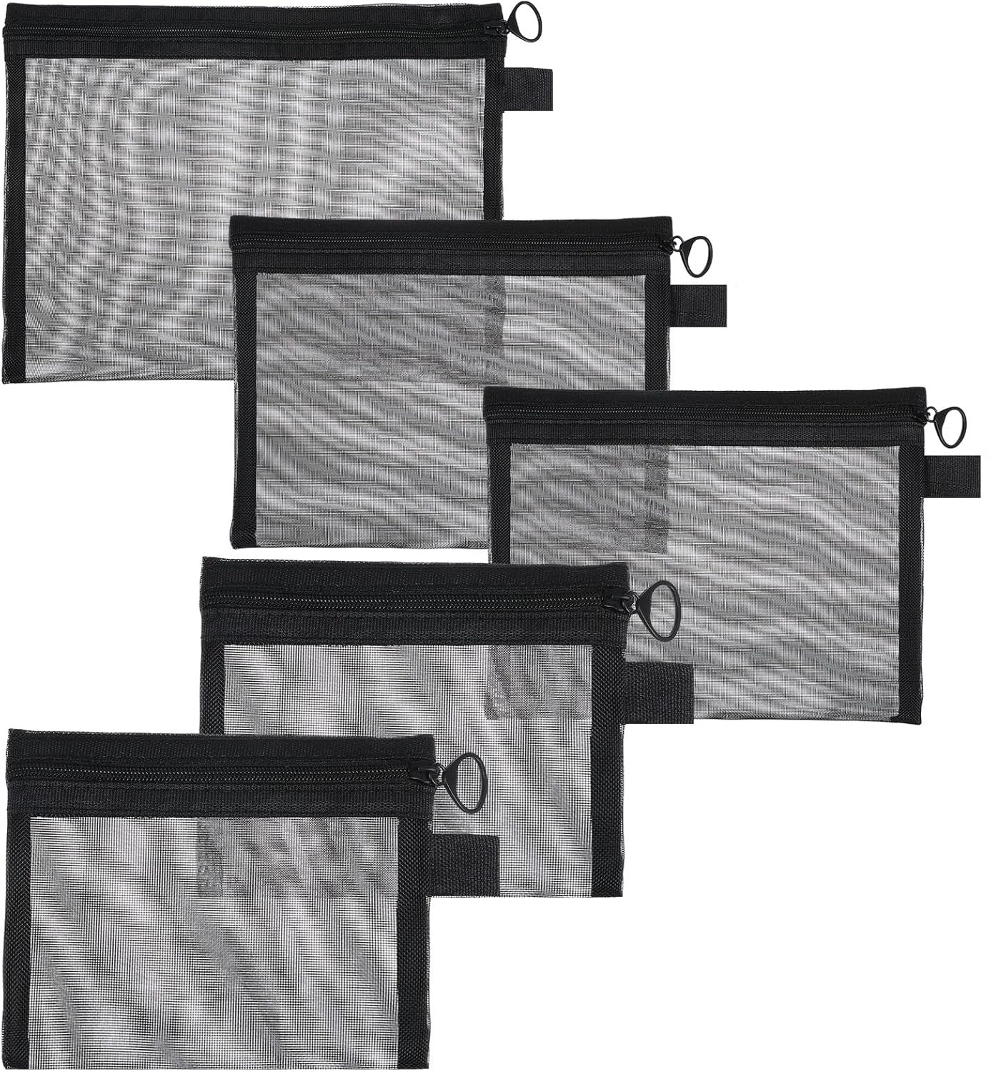 Private Label 5 Pack Small Mesh Zipper Pouches Manufacturer Portable Cosmetic Makeup Travel Toiletry Bags Custom Logo Storage for Home Office Black