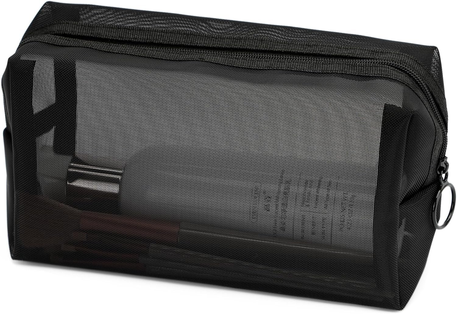 Custom Logo Small Black Square Portable Mesh Zipper Makeup Bag Lightweight Travel Toiletry Private Label Cosmetic Pouch Manufacturer