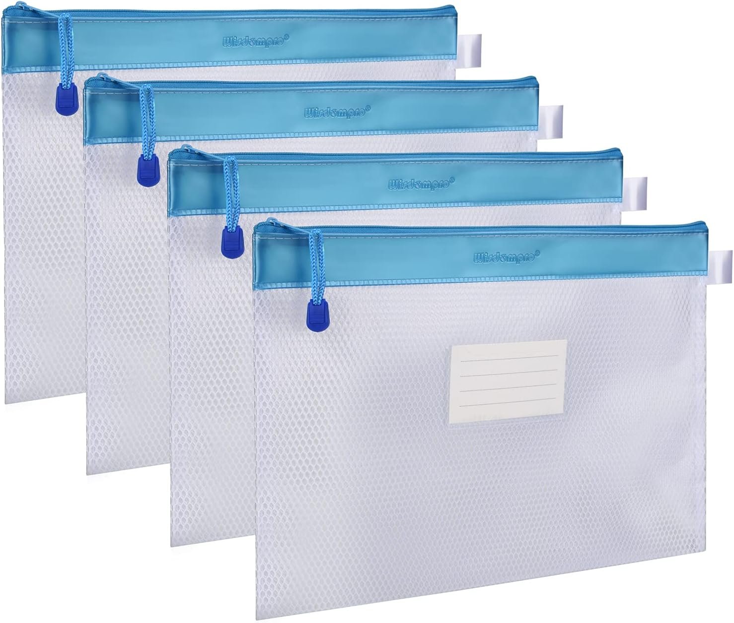 Supplier Zipper Pouch 4 Packs Durable Letter Size Custom Logo Waterproof Mesh File Bag Private Label Document Organizer Blue