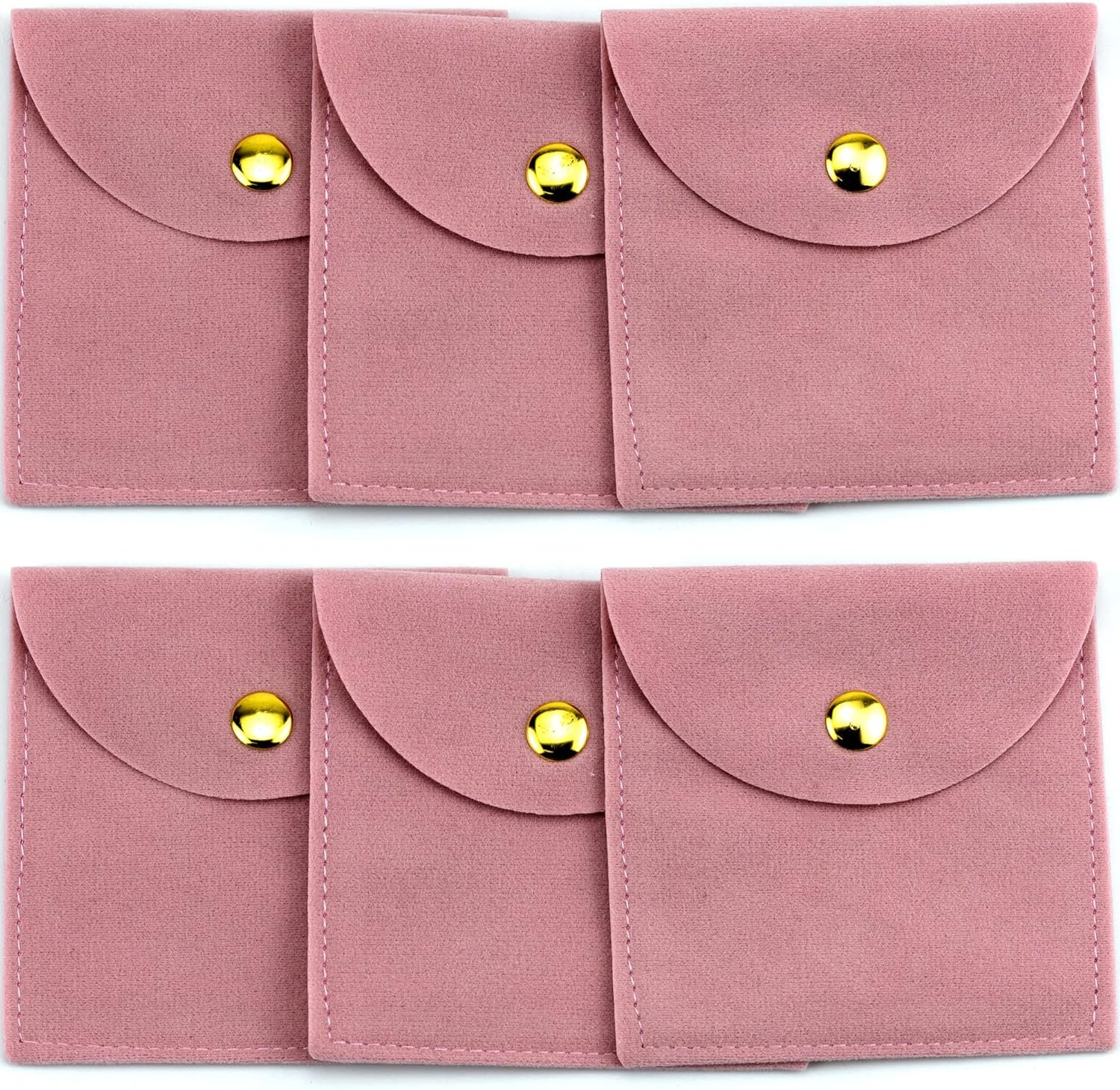 Private Label 6 Pcs Pink Microsuede Velvet Jewelry Pouch Bags with Snap Button Custom Logo Luxury Small Storage Manufacturer for Necklaces Bracelets Rings Earrings Watches Coins