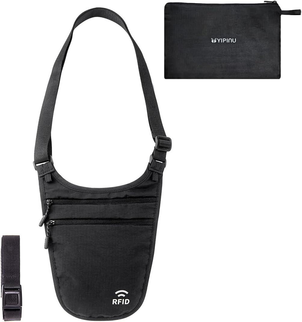 Private Label Crossbody Money Belt for Travel Women & Men - Custom Logo Hidden Slim Passport Holder RFID Blocking Neck Wallet Under Clothes from Manufacturer (Black)