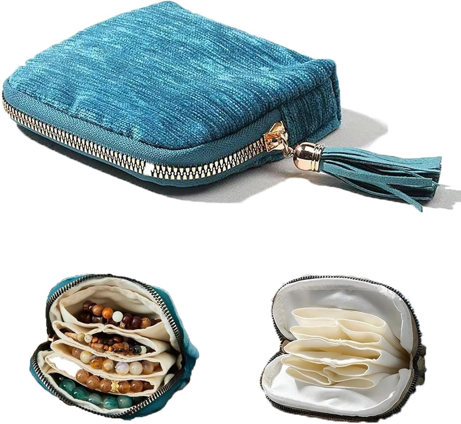 Private Label Valentine's Day Small Travel Jewelry Case, High-End Tassel Velvet Anti-Scratch Custom Logo Zipper Pouch, Large-Capacity Portable Storage Bag for Rings Earrings Bracelets Women's Gift from Manufacturer (Sage Green)