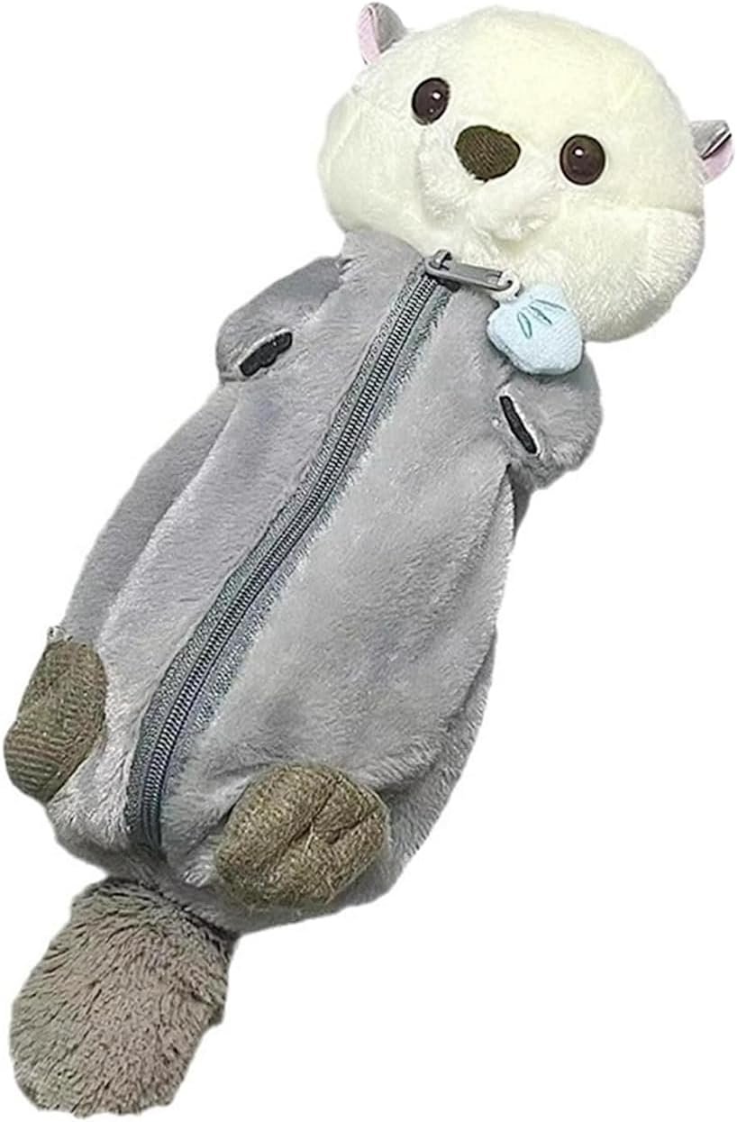 Custom Logo Plush Pencil Case, Cute Large Capacity Zipper Pen Pouch Private Label for Girls and Boys (Sea Otter) Manufacturer