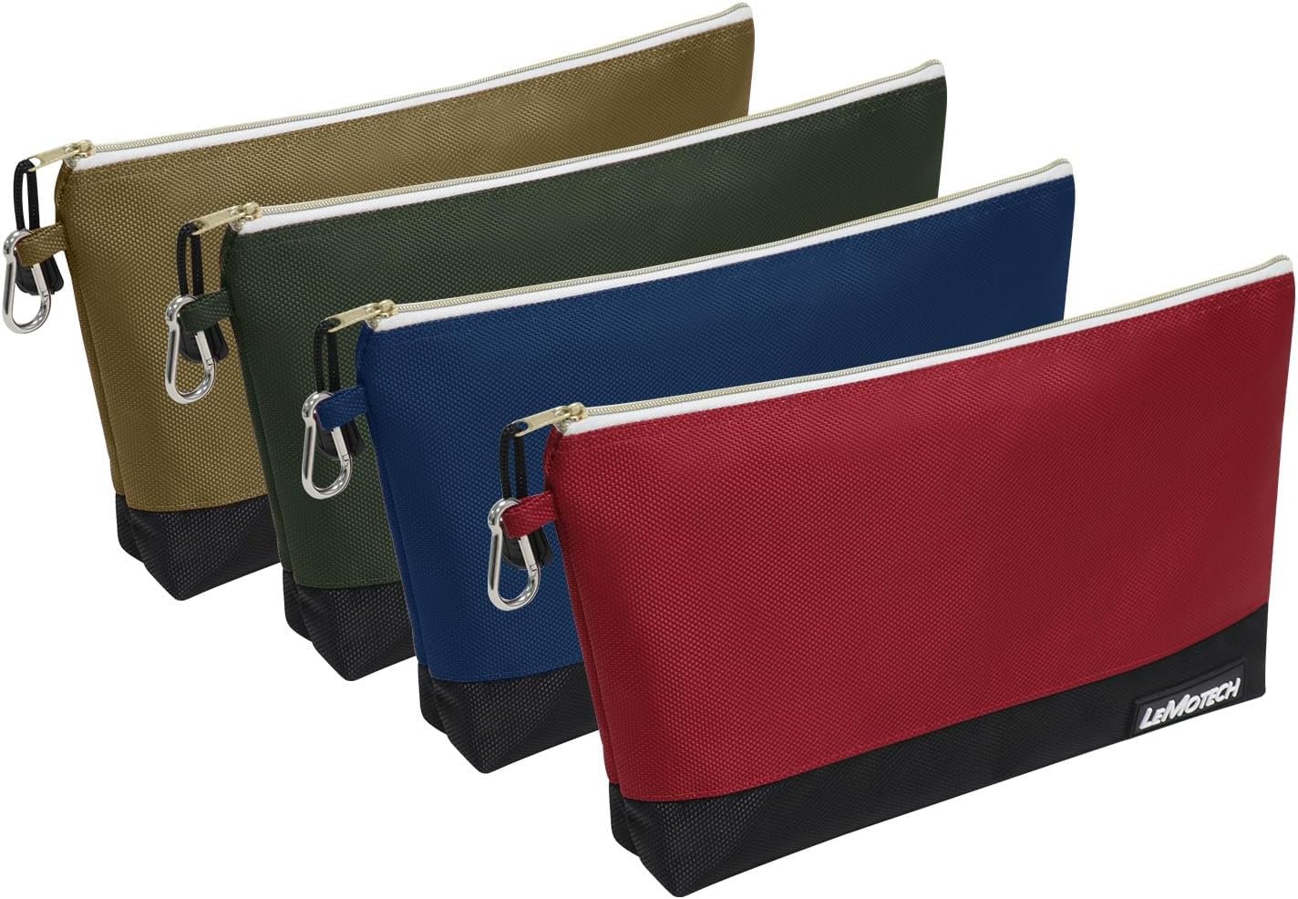 Private Label Stand-Up Zipper Tool Bag with Carabiners, Custom Logo Water Resistant Utility Pouch, 12x6.8-Inch Red/Brown/Blue/Olive 4 Pack Manufacturer