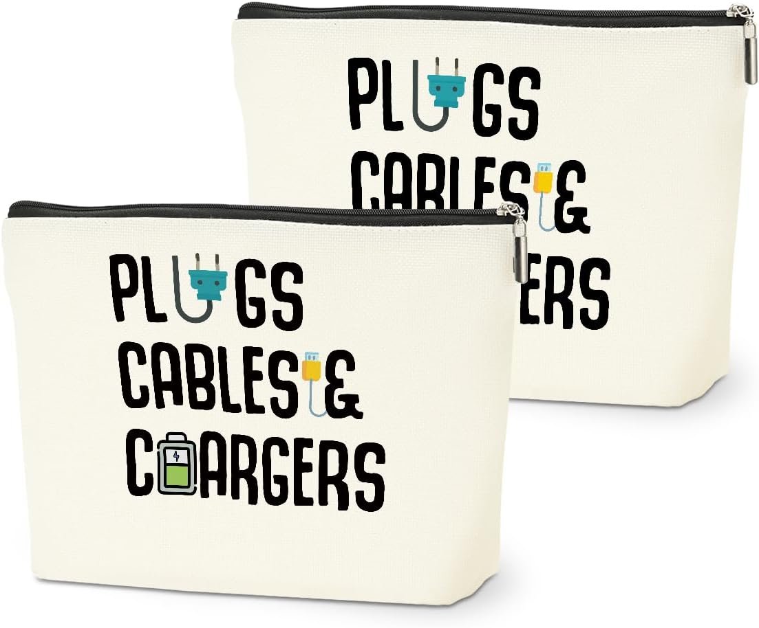 Custom Logo 2 PCs Cable Organizer Funny Makeup Charger Cosmetic Bag Private Label Travel Storage for Charging Cords Electronics Accessories Plugs Zipper Pouch Factory Gifts for Women Christmas Birthday