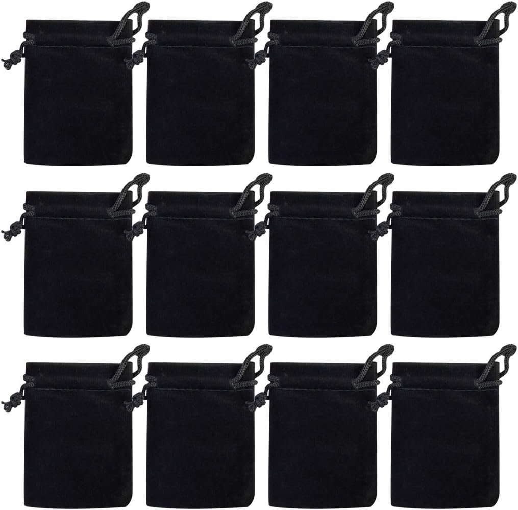 Private Label 100pcs 2 x 2.8 Inch Black Velvet Drawstring Jewelry Pouches Manufacturer for Wedding Favors Christmas Candy Gift Bags with Custom Logo