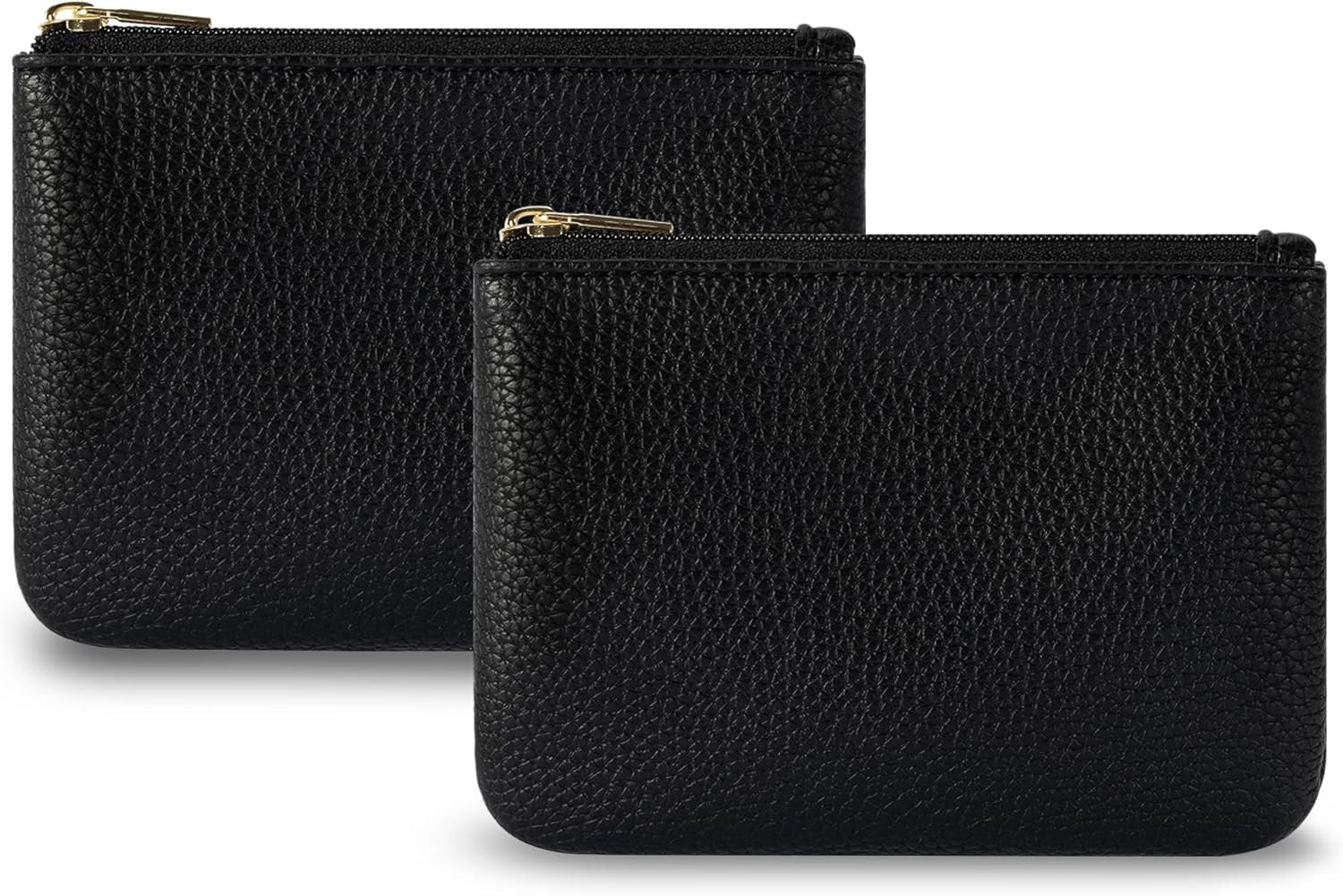 Custom Logo PU Leather Small Zipper Coin Purse Pouch Change Holder Private Label 2PCS Set for Men Women Black Manufacturer