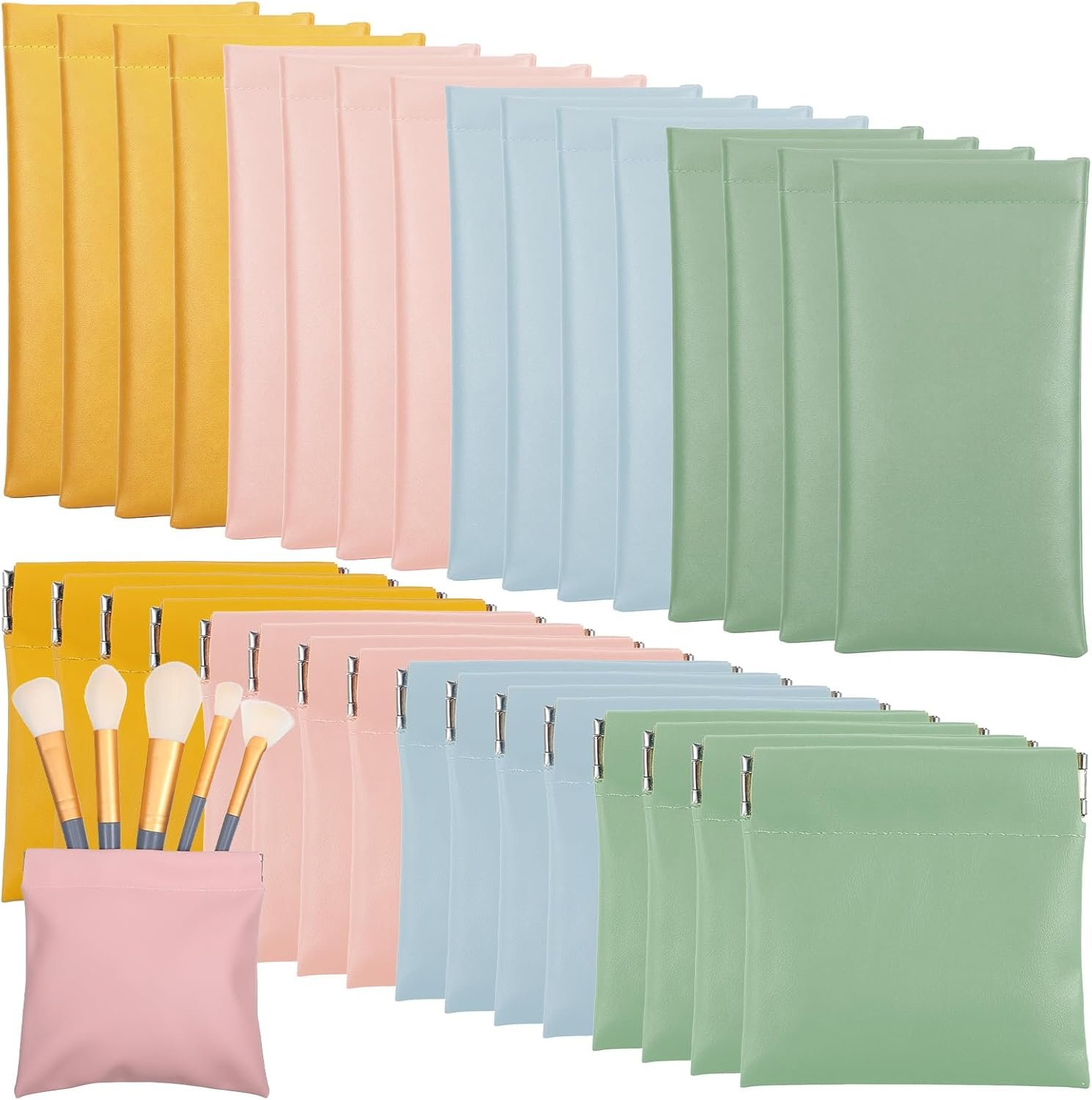 Custom Logo 32 Pcs 6.9 Inch Snap Closure Pouches Squeeze Coin Purse Private Label Waterproof Portable Mini Makeup Bag No Zipper Self-Closing Cosmetic Bag Supplier for Women Jewelry Lipstick Headphones