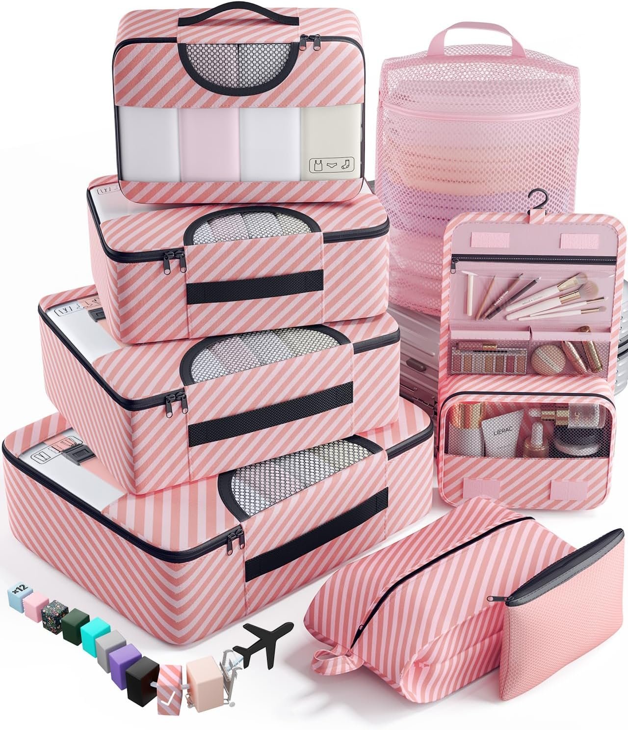 Private Label 8 Set Packing Cubes for Travel Essentials Suitcase Organizer Bags in 4 Sizes Custom Logo Carry-On Luggage Accessories with Large Laundry & Hanging Toiletry Bag for Airplane Road Trip & Camping Manufacturer