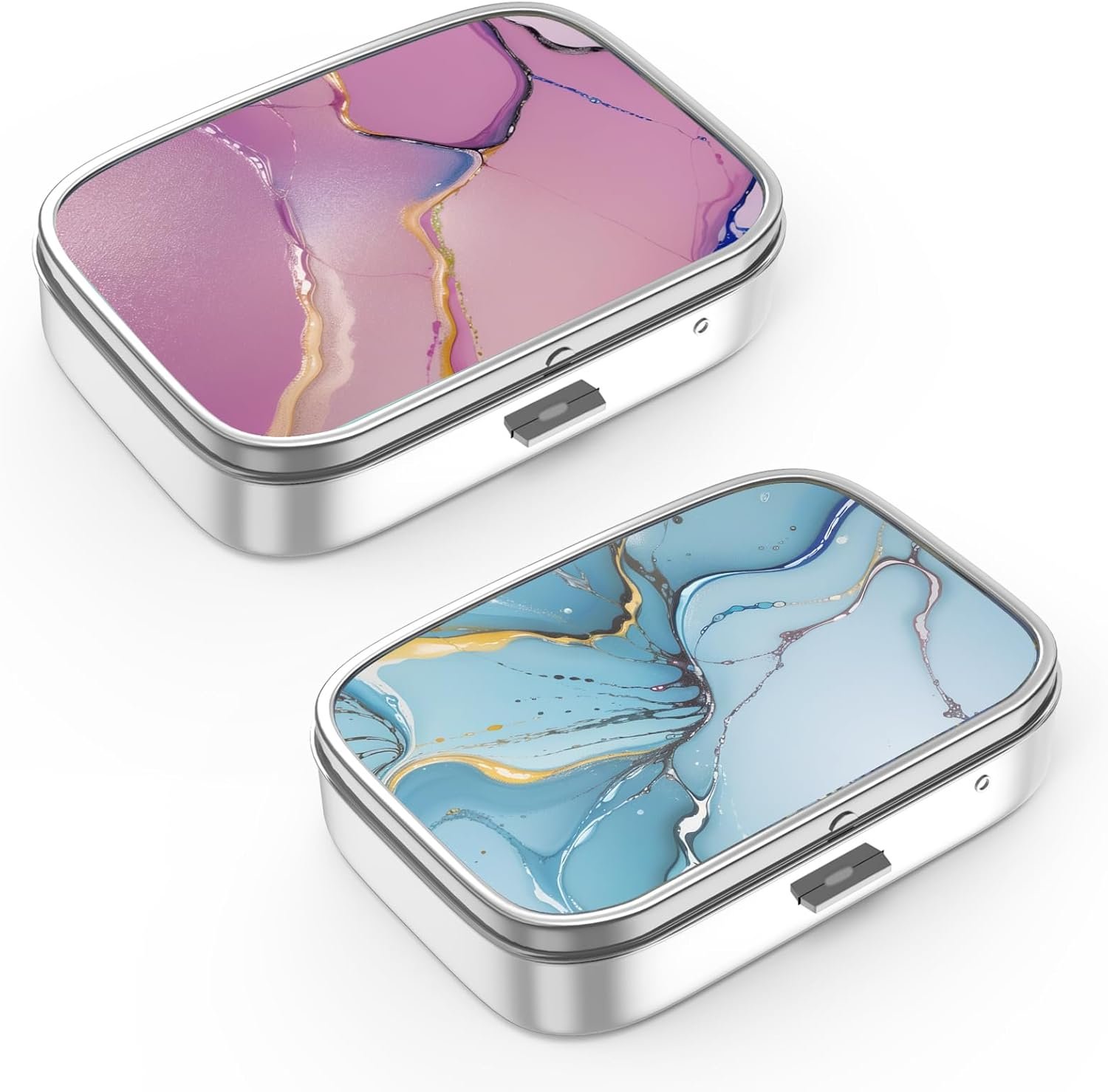 Private Label 2 Compartment Small Pill Box Custom Logo Portable for Pocket Purse Pill Organizer Factory Container for Vitamins Medication Fish Oil Supplements 2PCS