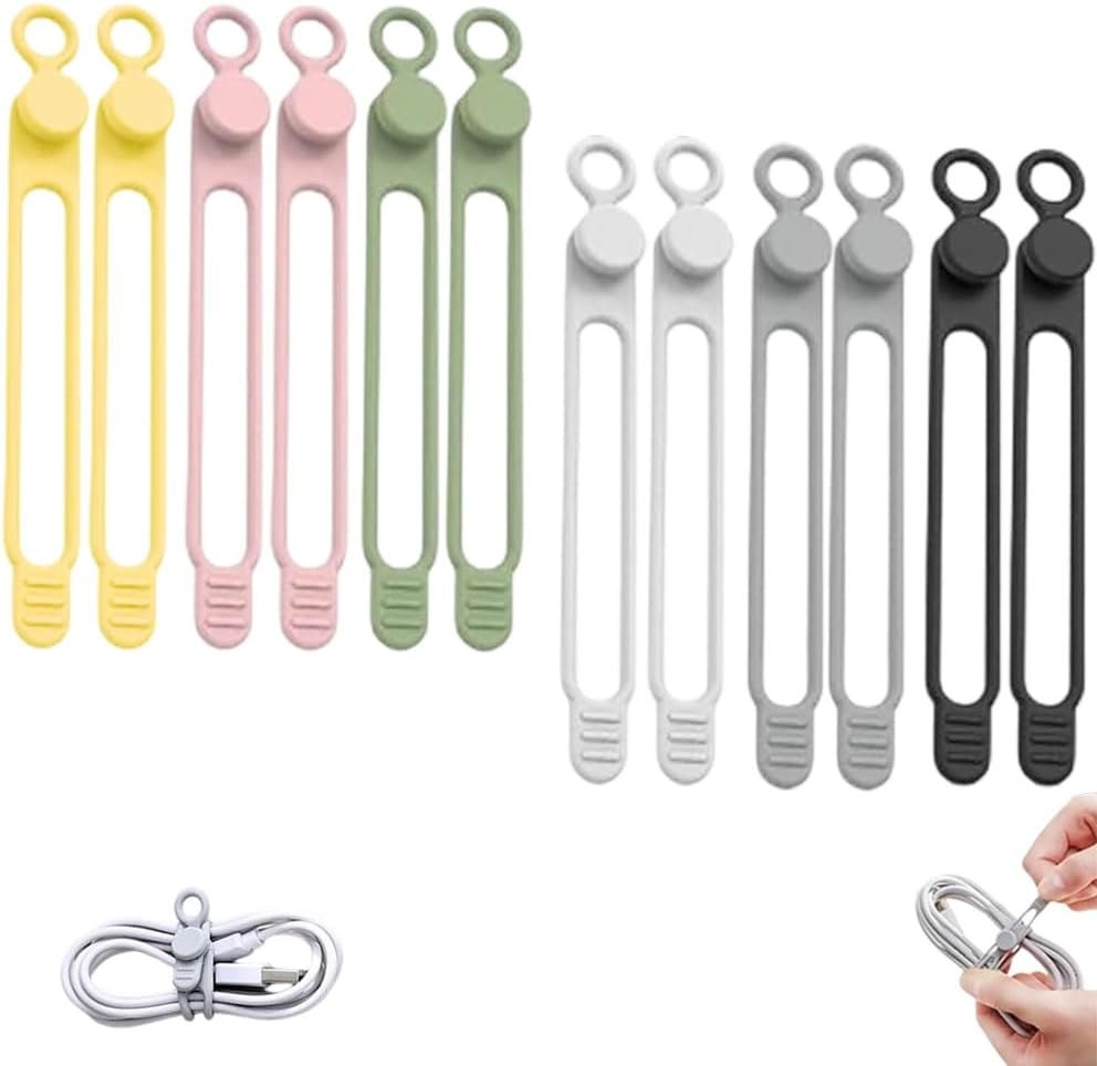 Private Label Data Cable Organizer Custom Logo Elastic Silicone Cable Straps Reusable Cable Ties Wire Organizer for Bundling Earphone Phone Charger 12 Pcs Manufacturer