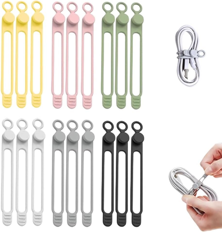 Private Label Data Cable Organizer, Reusable Elastic Silicone Cable Straps with Custom Logo, Cable Ties Wire Organizer for Bundling Earphones Phone Charger (18 Pcs) from Manufacturer