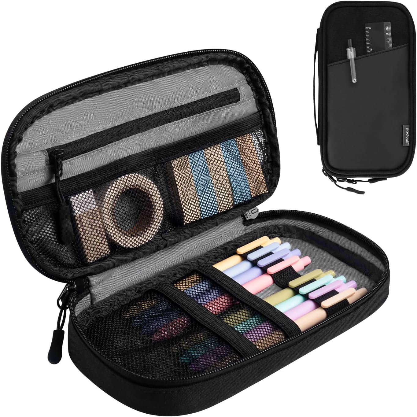 Custom Logo Large Pencil Pouch with Zipper, Private Label Portable Stationery Makeup Bag Holder for Home Office Manufacturer (Black)