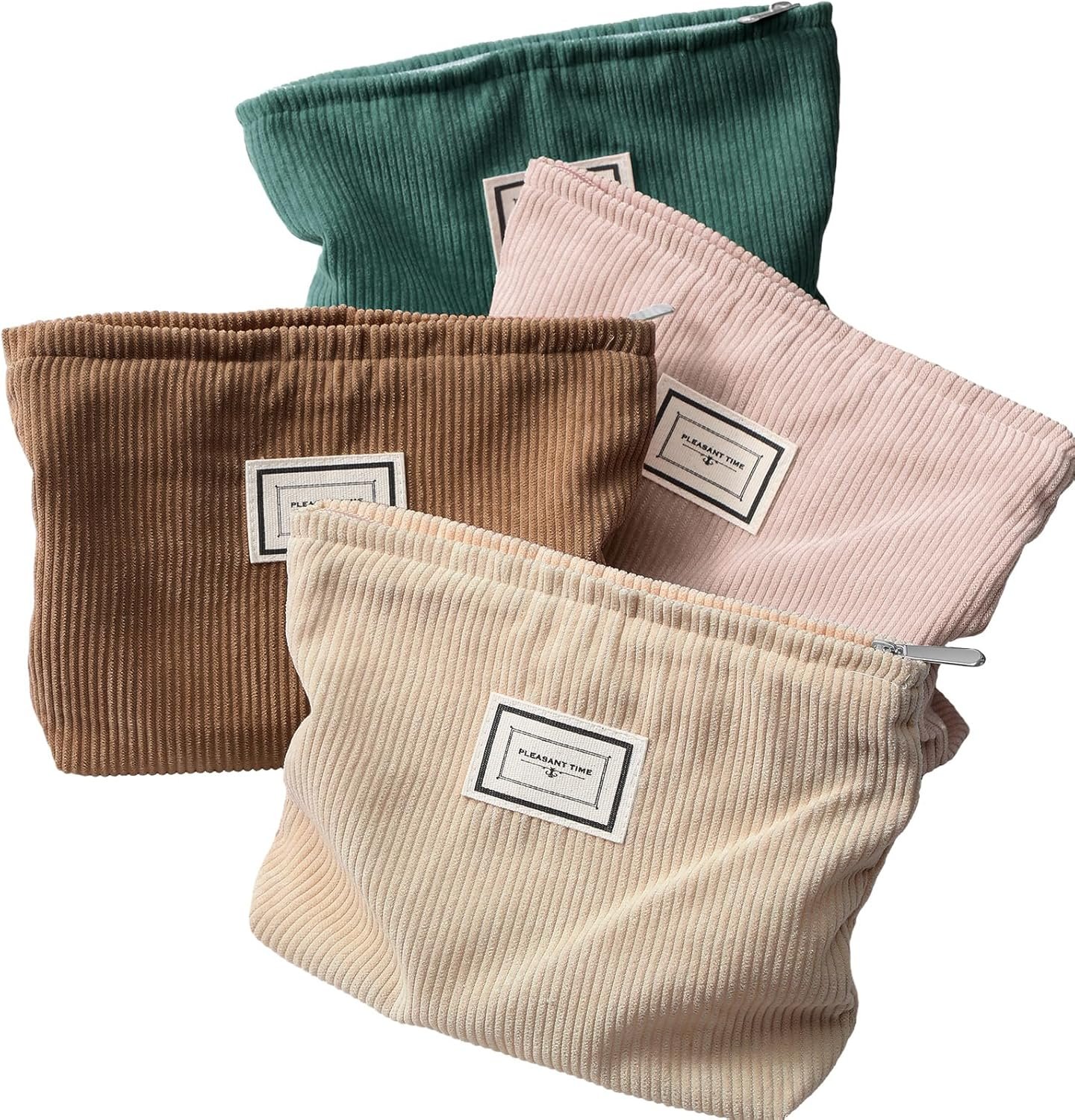 Private Label 4 Pack Large Capacity Velvet Corduroy Makeup Cosmetic Bags Zipper Travel Toiletry Purse for Women Custom Logo Organizer Factory (Fresh Color,Plaid)