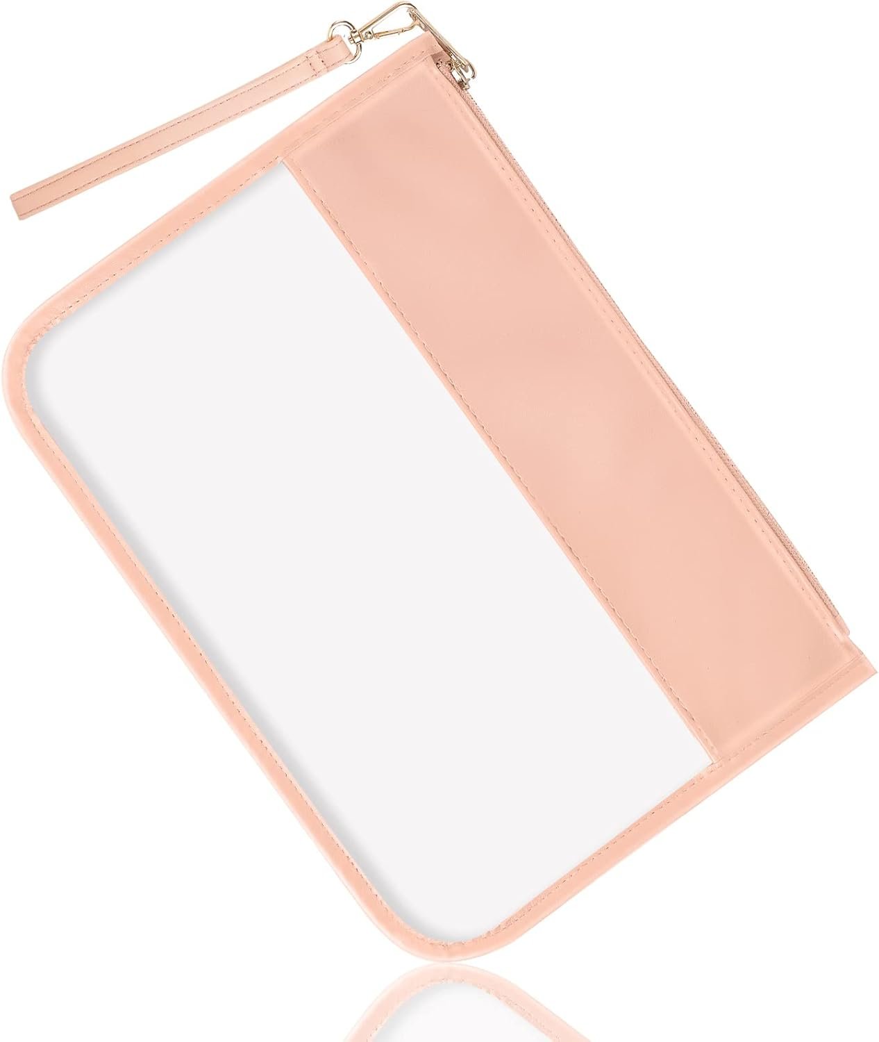 Custom Logo Clear PVC Zipper Pouch with Wristlet Private Label Waterproof Travel Makeup Toiletry Cosmetic Bag DIY Chenille Letters Pink Manufacturer