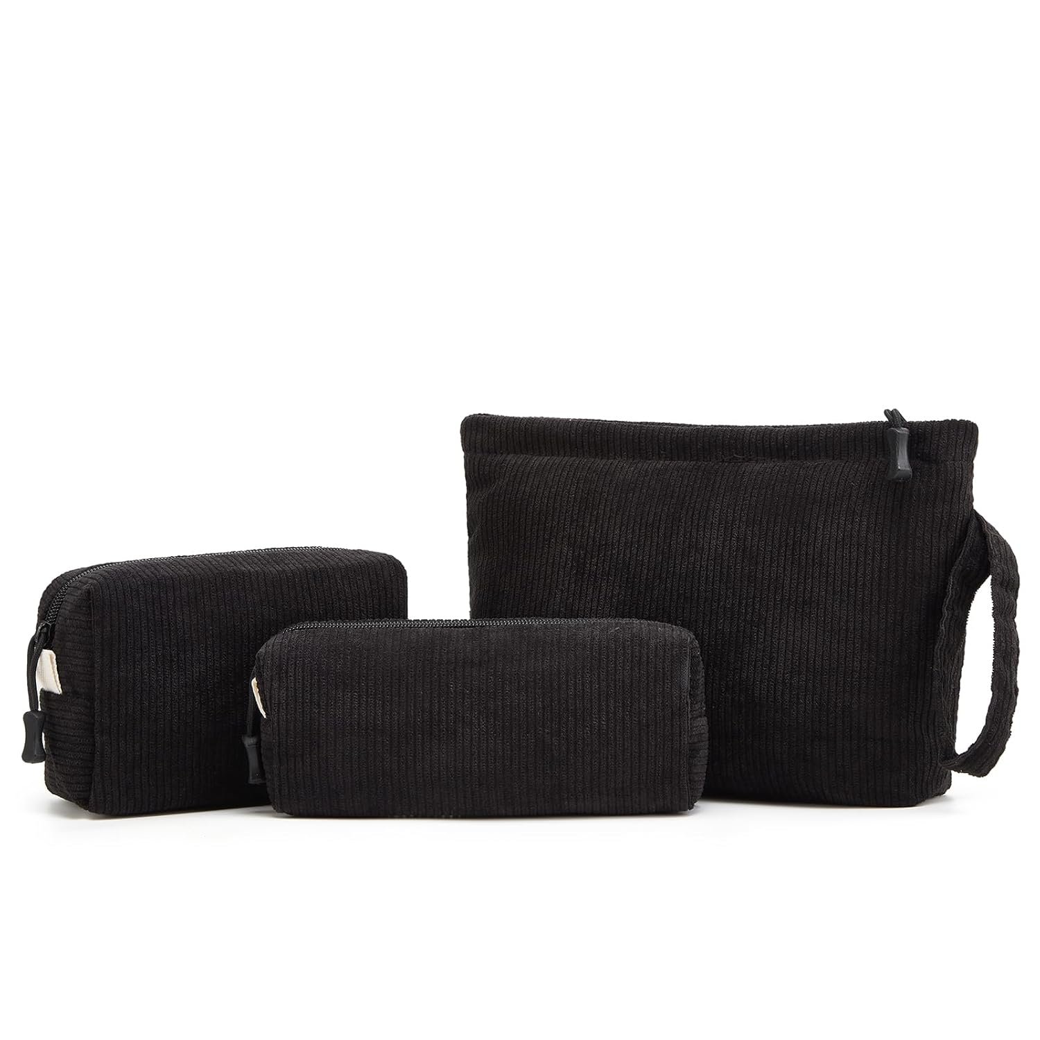 Private Label Small Corduroy Makeup Cosmetic Bag Set for Women Purse Organizer with Interior Pockets Custom Logo Cute Pencil Zipper Pouch Travel Toiletry Bag with Handle Black Manufacturer