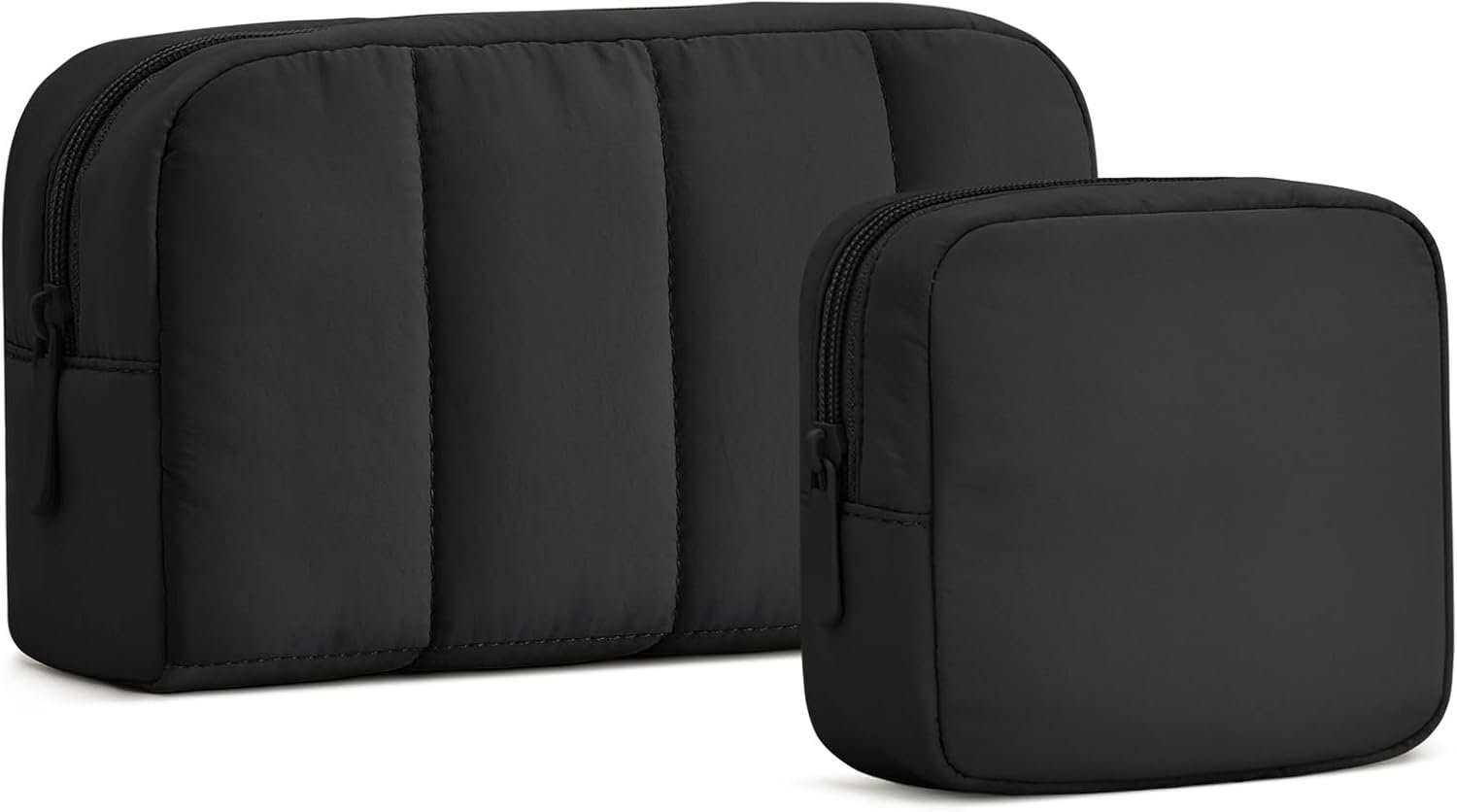 Custom Logo 2 Pcs Puffy Padded Makeup Travel Toiletry Bags for Women Private Label Wide-Open Cosmetic Organizer Pouches from Manufacturer