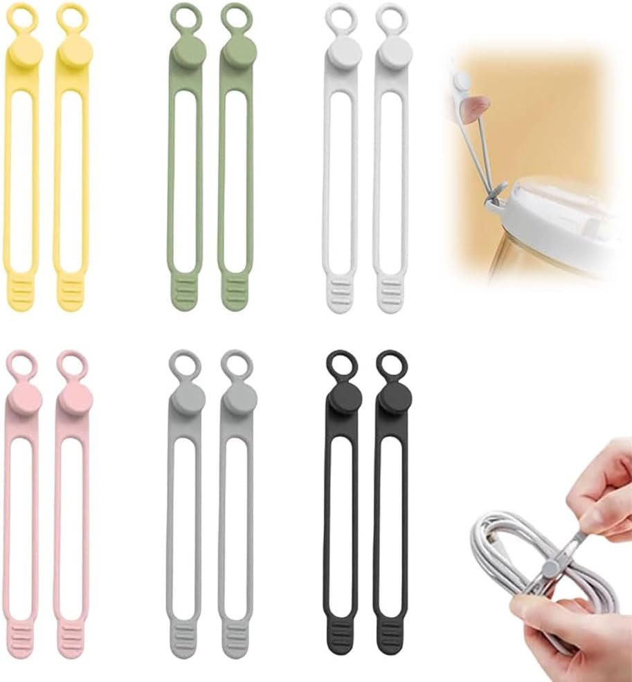 Private Label 12 Pcs Silicone Cable Ties with Custom Logo Reusable Data Cable Organizers Multipurpose Elastic Cord Wraps Cable Management for Home Office School Travel from Manufacturer