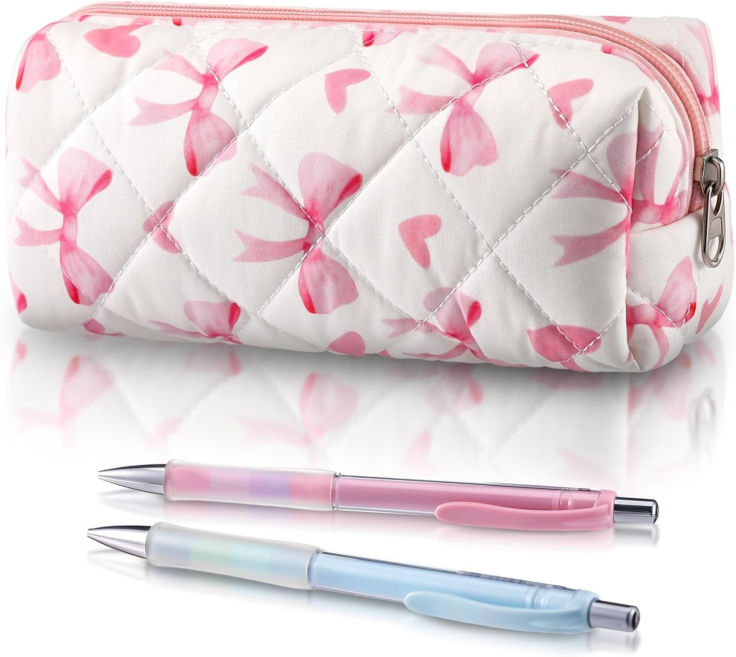 Custom Logo Coquette Bow Pink Pencil Case Cute Soft Cotton Pouch Aesthetic Pattern Storage Bag Private Label Makeup Cosmetic Travel Bag Supplier