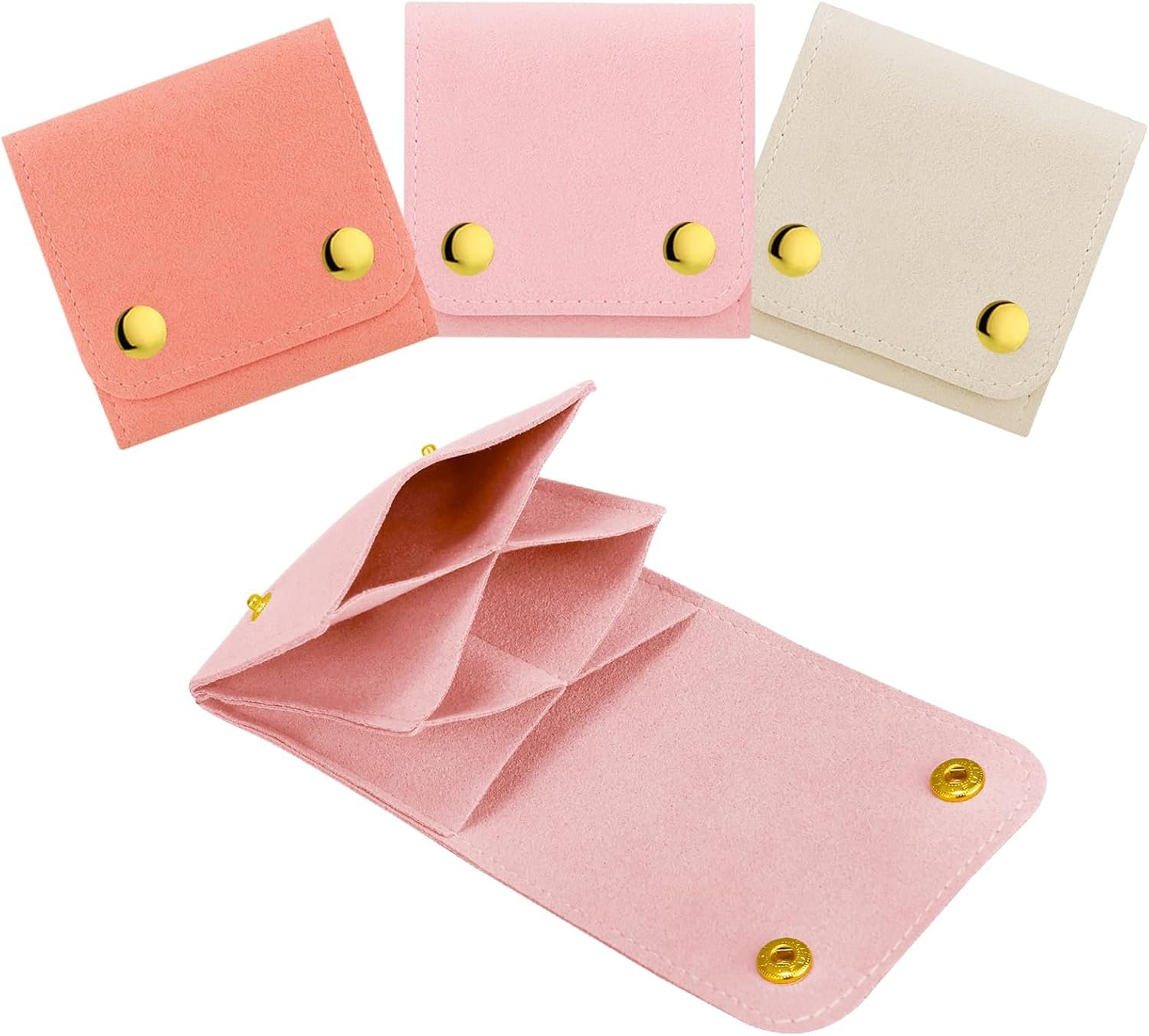 Private Label 3pcs Small Pink Jewelry Button Pouches Custom Logo Organizer Cases 3"x3" Manufacturer