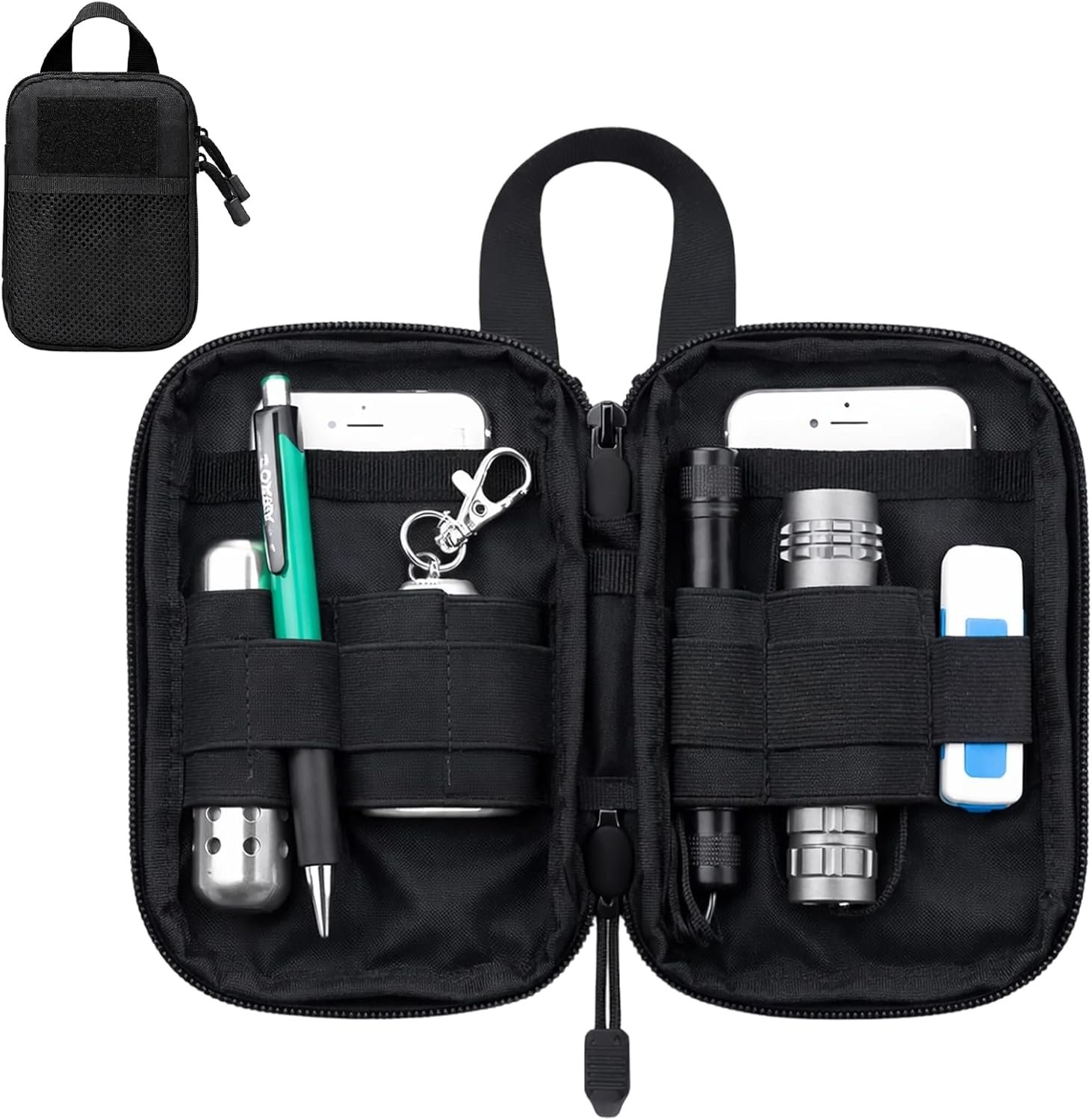 Custom Logo Tactical EDC Small Oxford MOLLE Pocket Organizer Pouch Private Label Portable Military Carry Accessory for Phone Tools & Essentials Manufacturer (Black)