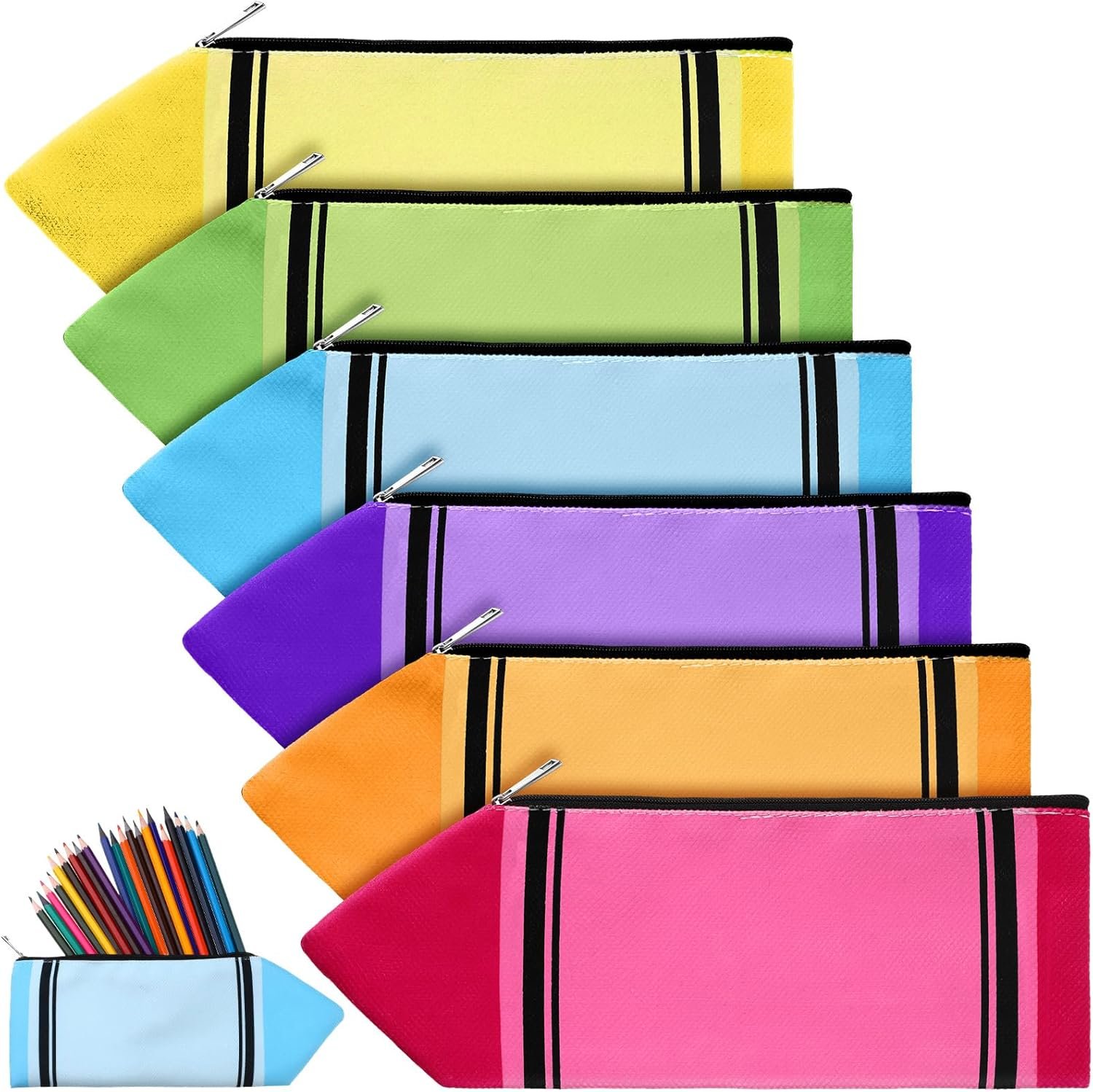 Factory 6 Pcs Bulk Colorful Kawaii Cute Crayon Shaped Pencil Pouches with Zipper Private Label Aesthetic Organizers Custom Logo for Office Supplies