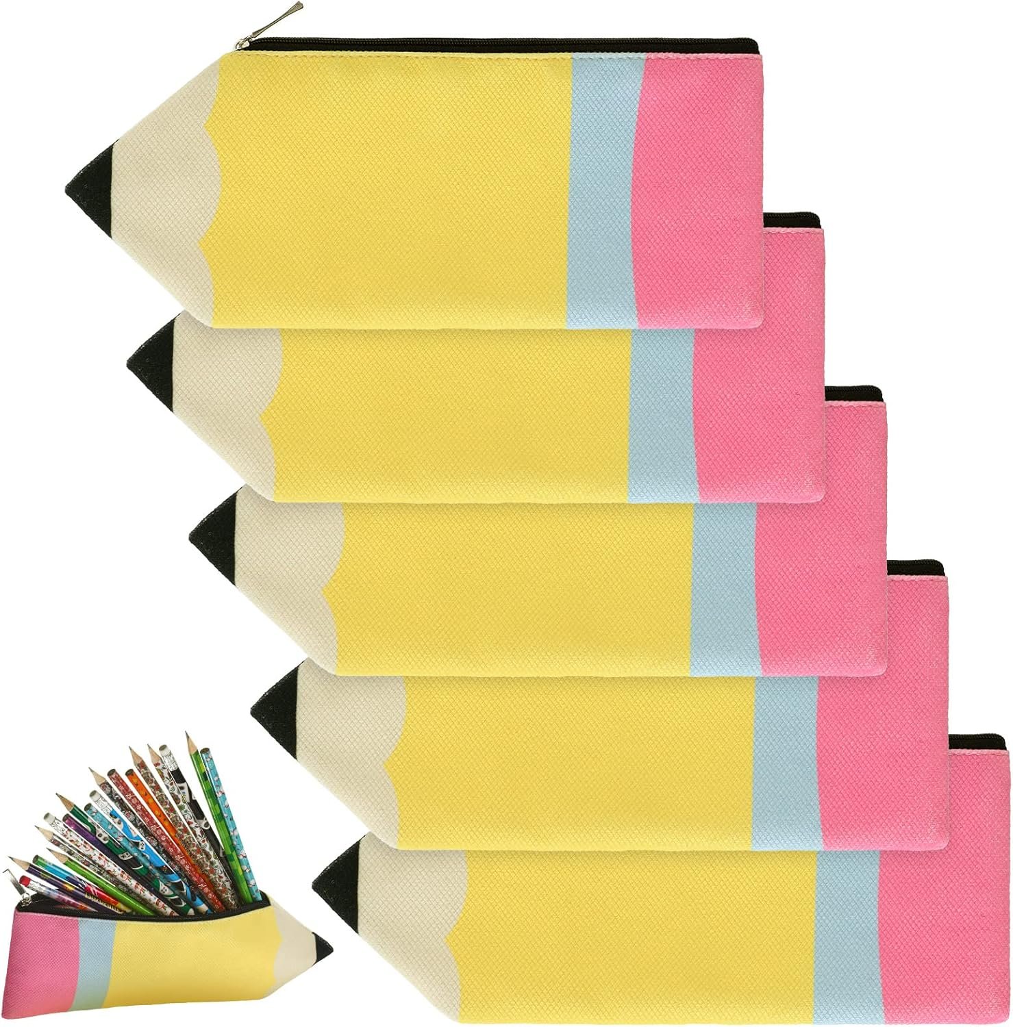 Private Label 6 Pcs Kawaii Pencil Shaped Pencil Cases Bulk with Zipper Custom Logo Teacher Appreciation Gifts Stationery Organizer Manufacturer