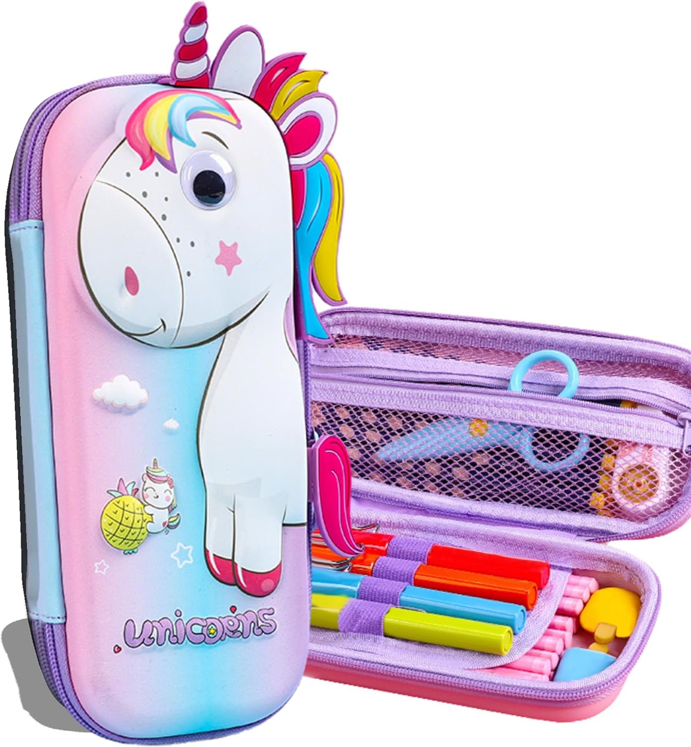 Custom Logo Pencil Case for Girls Boys Kids 3D EVA Large Capacity Private Label Cute Pencil Pouch Pen Holder Pink Unicorn School Supplies Manufacturer