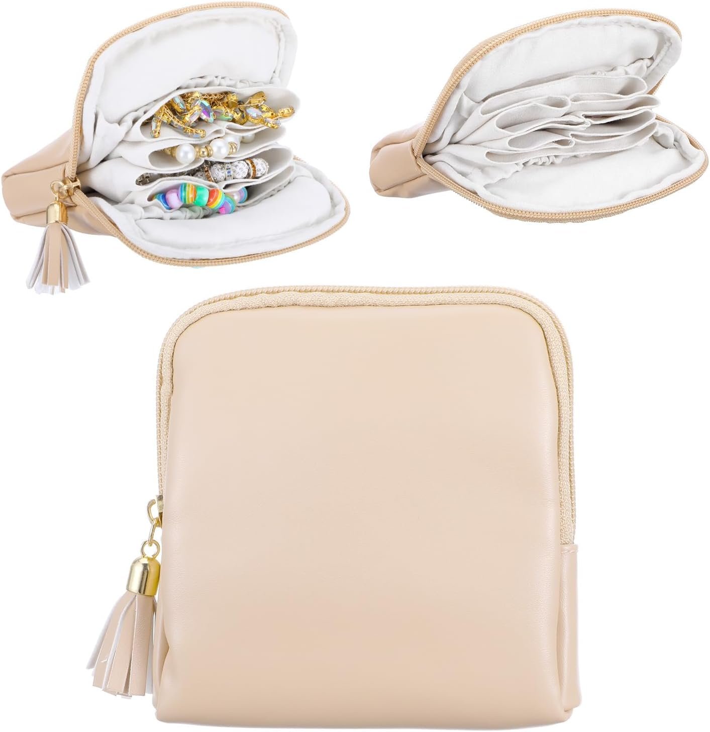 Custom Logo Small Travel Jewelry Case Organizer for Women Zipper Velvet Interior Brown Pouch Bag Private Label Portable Jewelry Box Factory for Gemstones Healing Crystal Bracelets