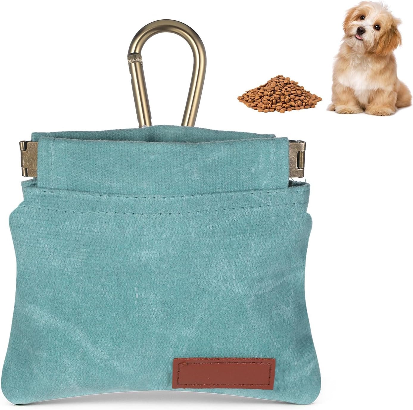 Private Label Hands-Free Pocket-Sized Dog Treat Training Pouch Manufacturer Small Pet Reward Bag with Carabiner Auto-Closing Portable Pocket for Walking Travel Outdoor Use Custom Logo Blue